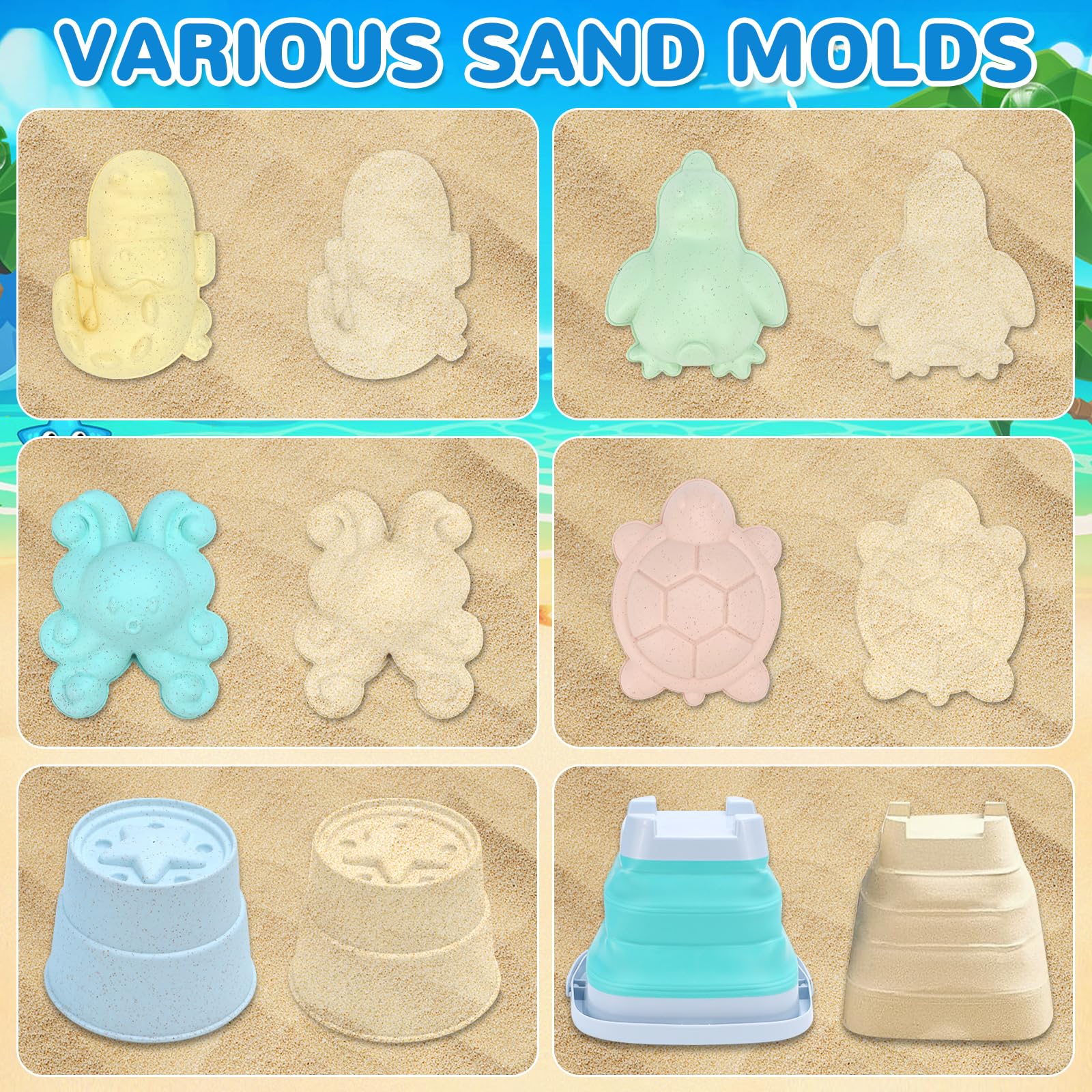 Juguetes de arena para la playa para niños, 18 unidades, juego de juguetes de arena con cubo, pala, moldes de arena, juguetes a partir de 2, 3, 4, 5 años