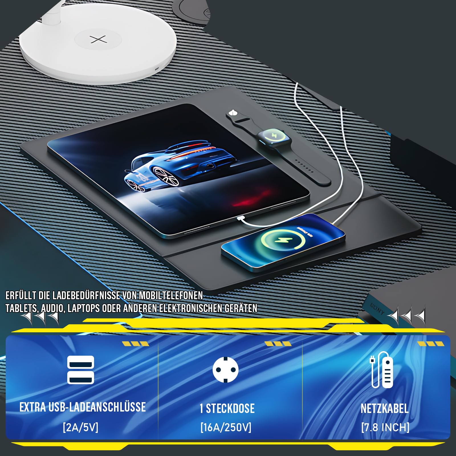 COMHOMA Gaming Tisch mit Steckdose 120 x 80cm Schreibtisch, Eckschreibtisch mit USB-Ladeanschluss und Regal, Computertisch L Form, PC Tisch für Büro, Heimbüro