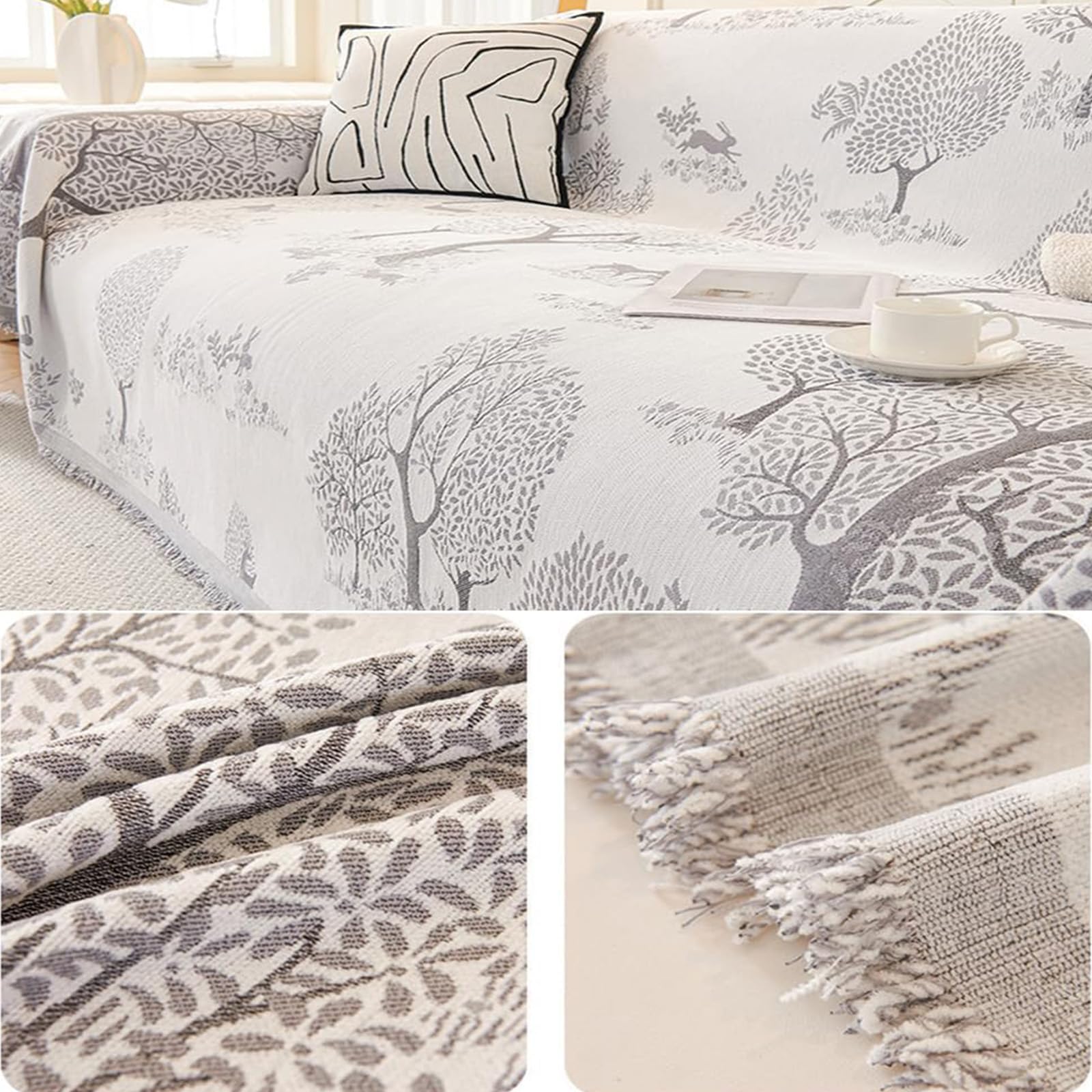 Coperta Copripoltrona in Chenille, Grande Plaid Reversibile con Albero per Divani da 3, 2 e 4 Posti, Copertura Angolare a L Versatile Khaki 180x230cm/70.87x90.55in