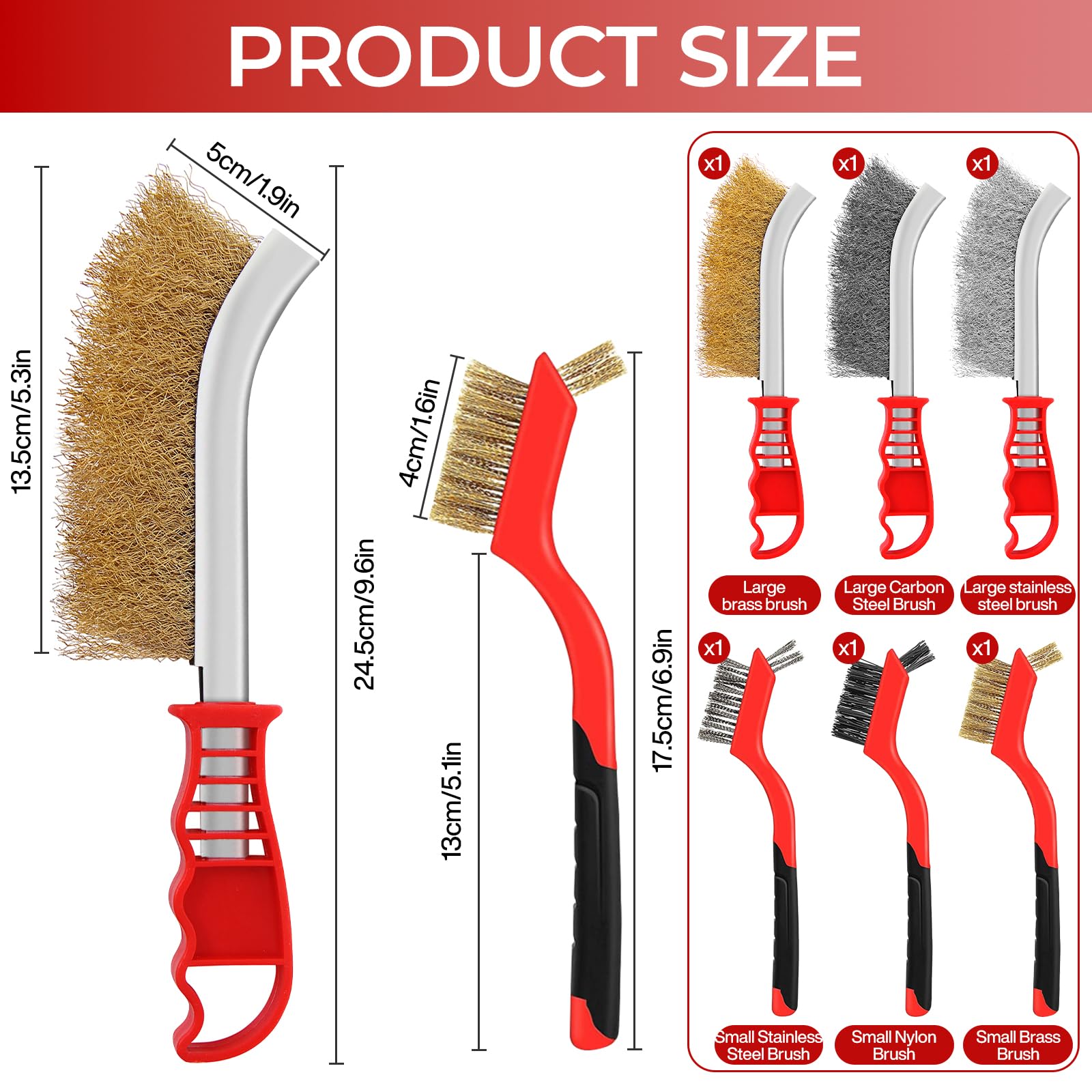 6 Pezzi Spazzola Acciaio, Spazzola Ferro, Spazzola Metallica: Acciaio Inox + Acciaio al Carbonio + Ottone + Nylon, per Pulizia Vernice, Polvere, Legno, Togli Ruggine, Grasso Sporco, Officina