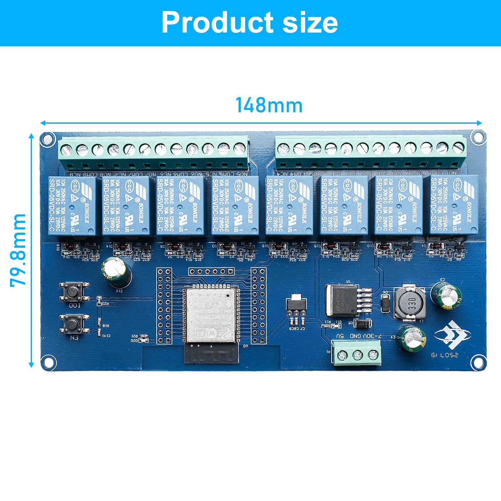 ESP modulo relè a 8 canali con ESP-32 WiFi Bluetooth, DC5-30V/AC250V, scheda di sviluppo per progetti fai da te Smart Home & IoT, facile programmazione con Arduino IDE