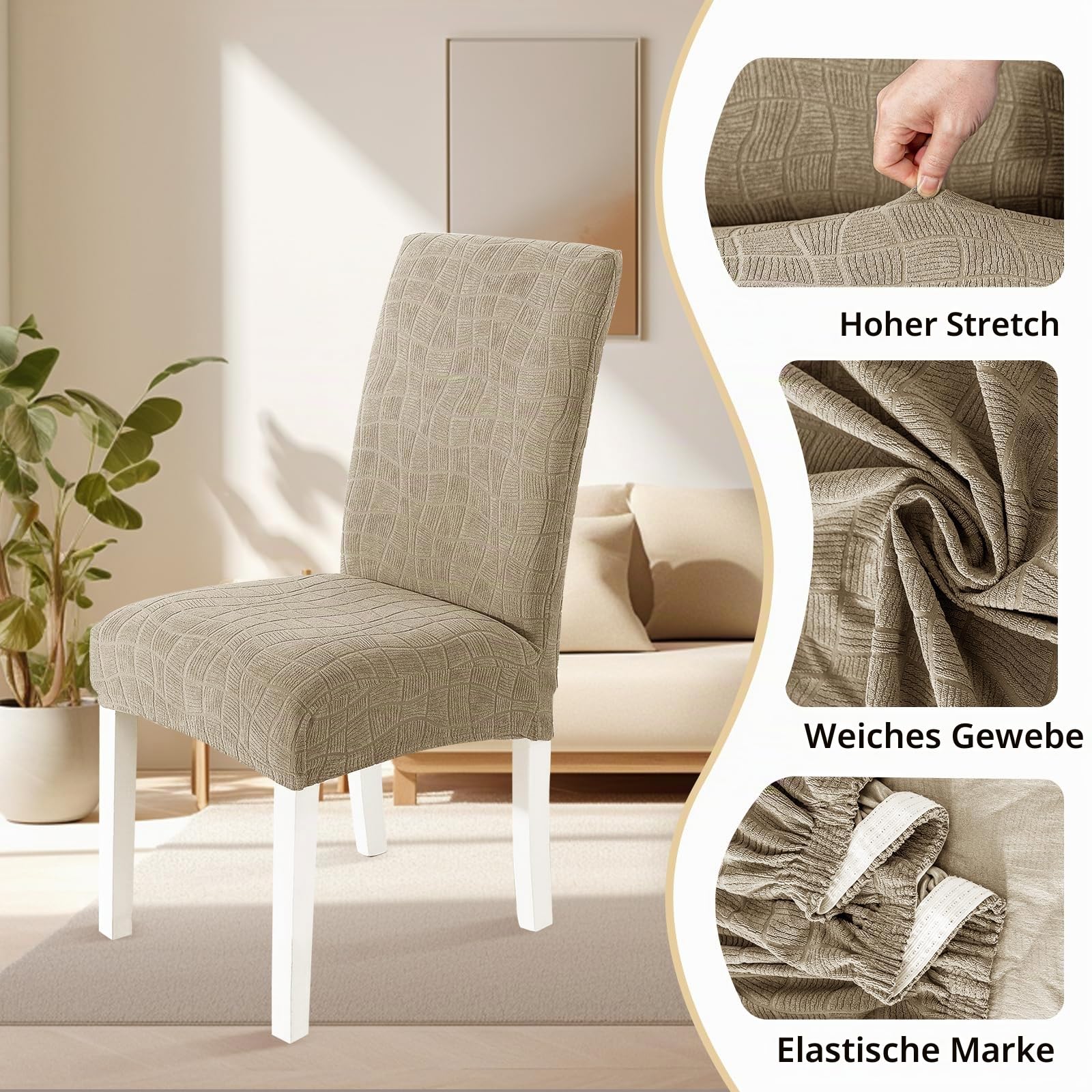 Ystyle Stretch Stuhlhussen 4er Set, Stuhlbezug Elastischer, Hussen Für Stühle Abnehmbarer, Stuhlbezüge Chair Cover Langlebig Universal, Für Bankett Deko Und Hochzeit Partys, Khaki