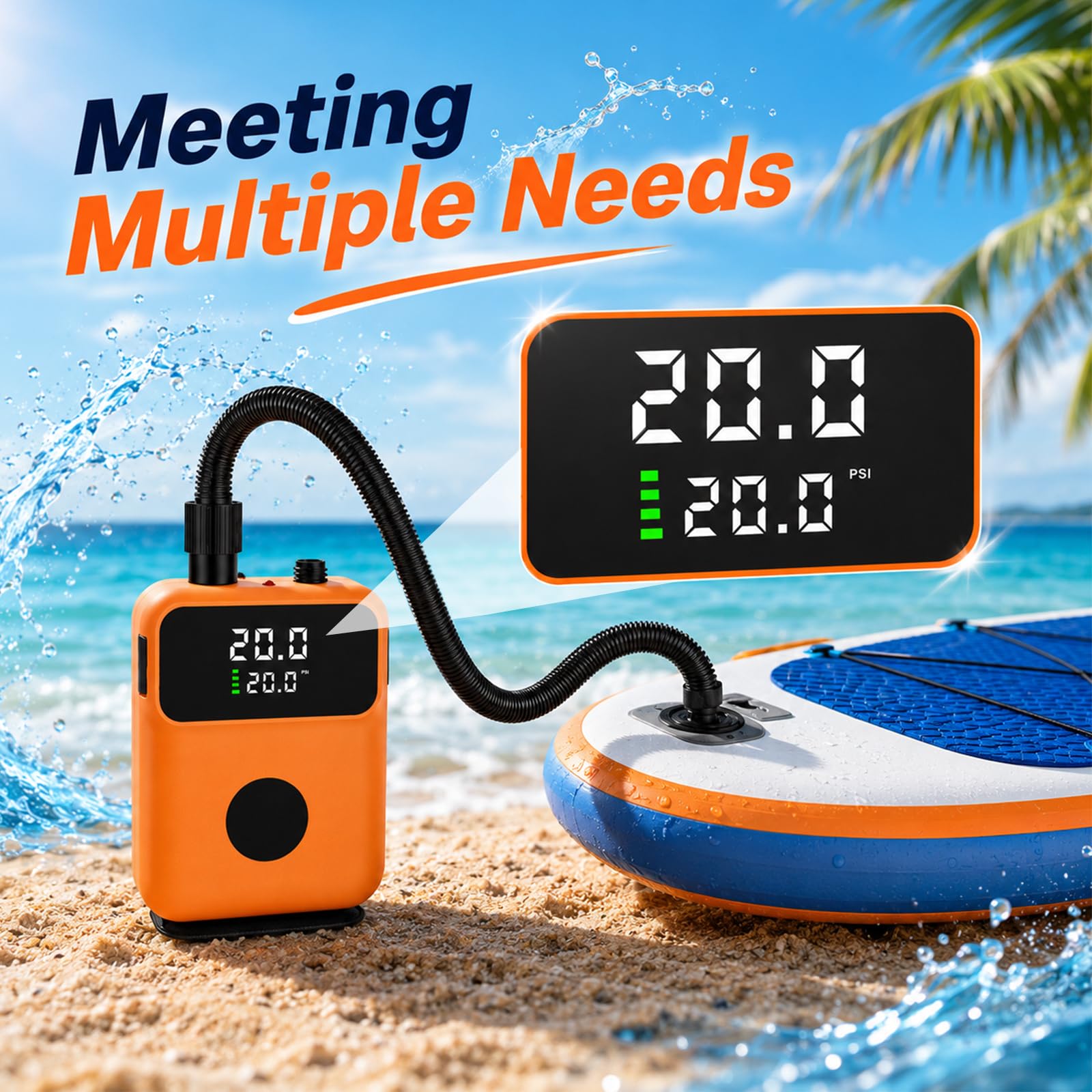 Elektrische Luftpumpe für Paddleboard, 12000mAh Elektrische Pumpe Stand Up Paddle Tragbar Hochdruck Kombi-Luftpumpe mit Auto-Off für Stand Up Paddle Boards, Boote, Kajaks