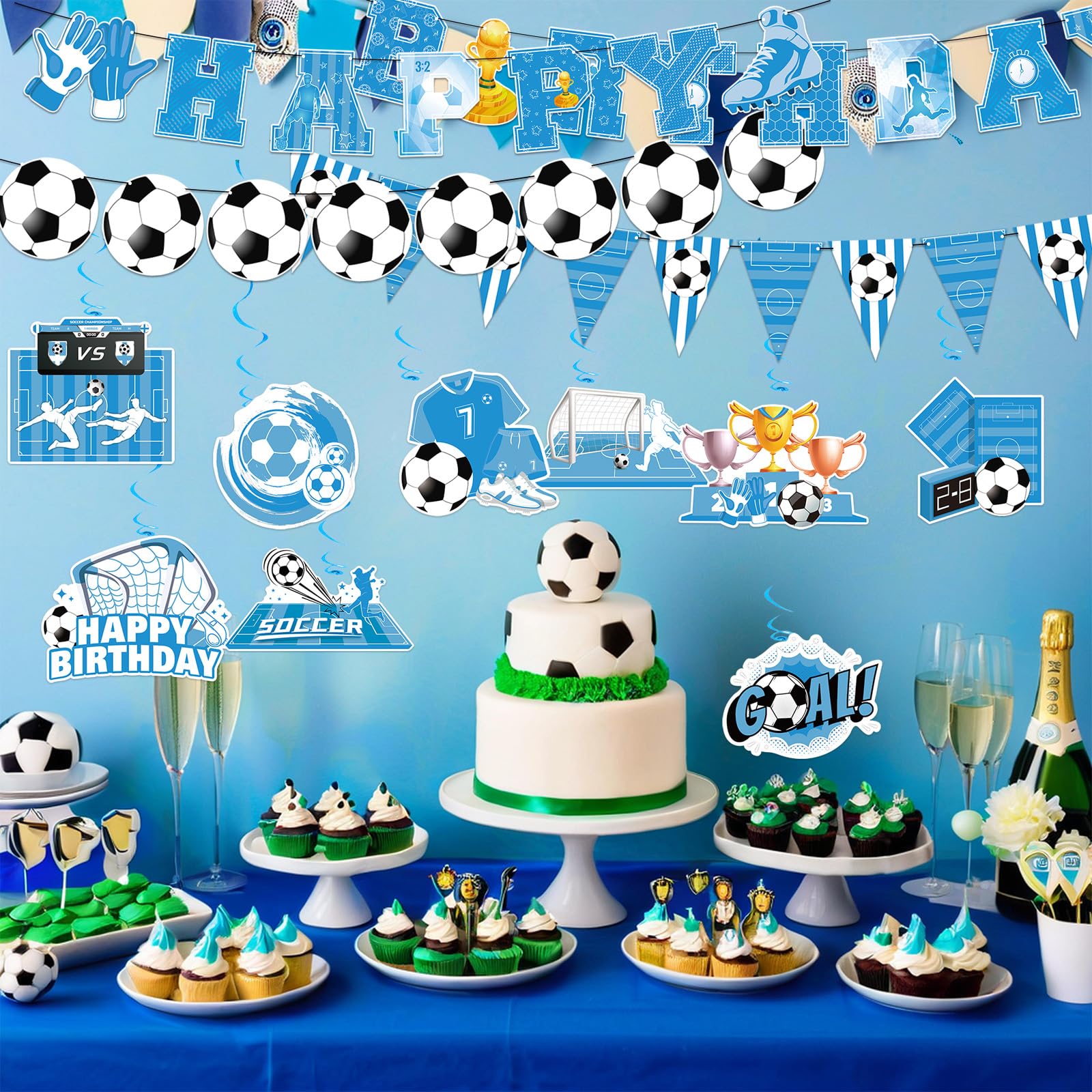 2 Striscioni Personalizzati Per Festa Di Compleanno A Tema Calcio - Small (2x3m) - Blu - Decorazione Da Interno - 3