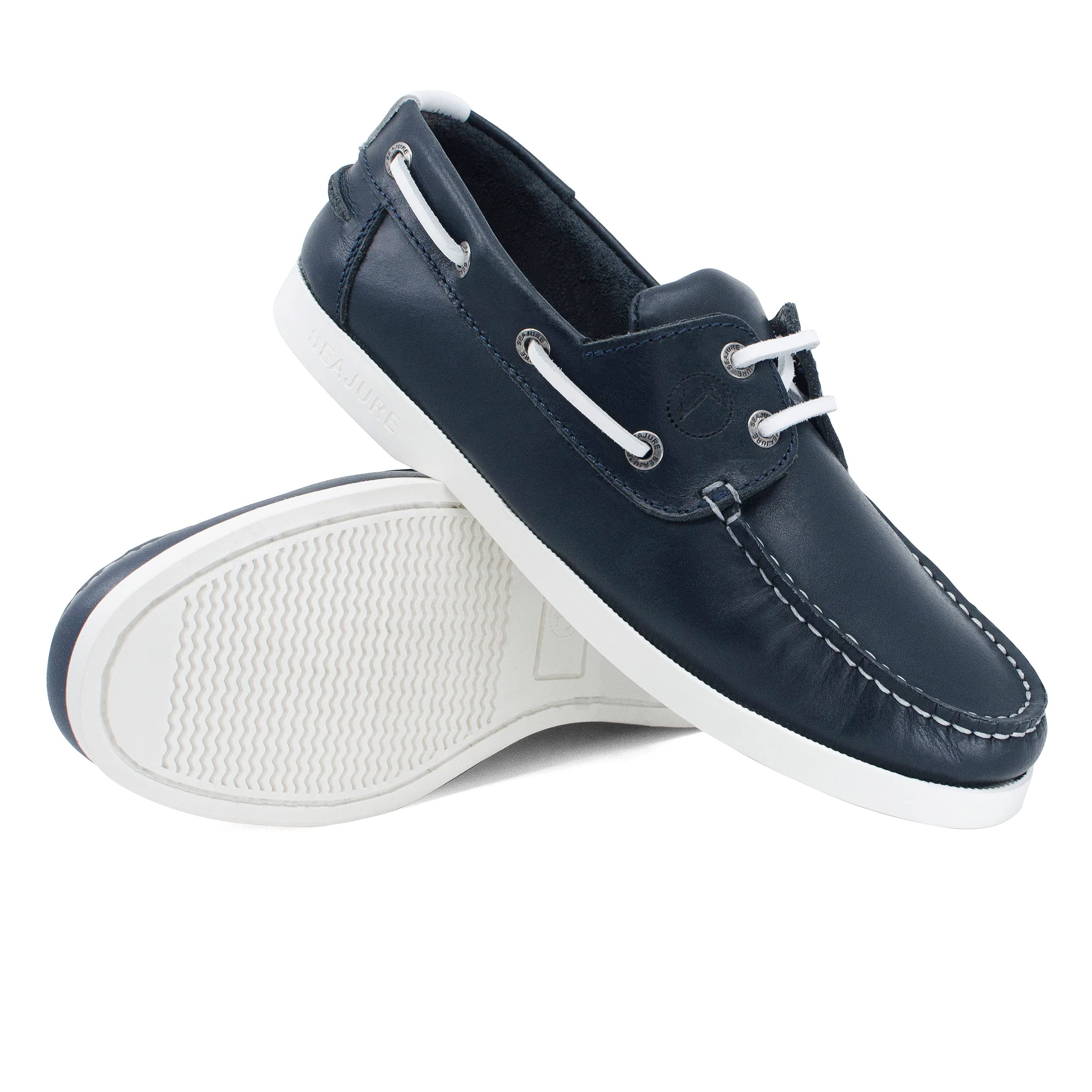 Seajure Chaussures Bateau pour Femme Cannon en Cuir Bleu Marine