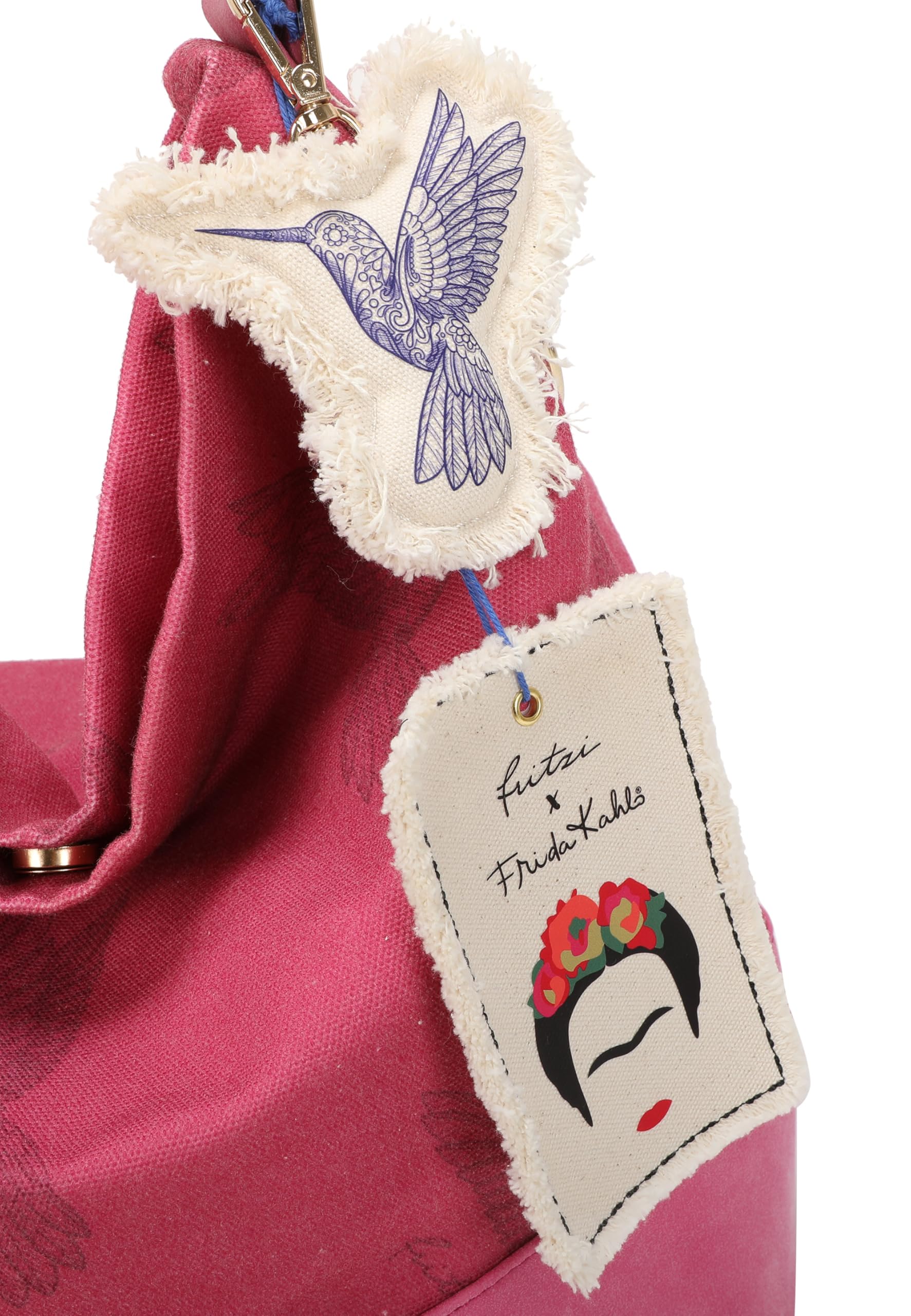 Fritzi x Frida Kahlo Izzy07 Limited Kolibri bolso hobo mujer canvas bolso hombro bolso ciudad bolso viaje bolso diario cierre magnético asas resistentes 37 x 27 x 17 cm - Pink, Naranja, Verde