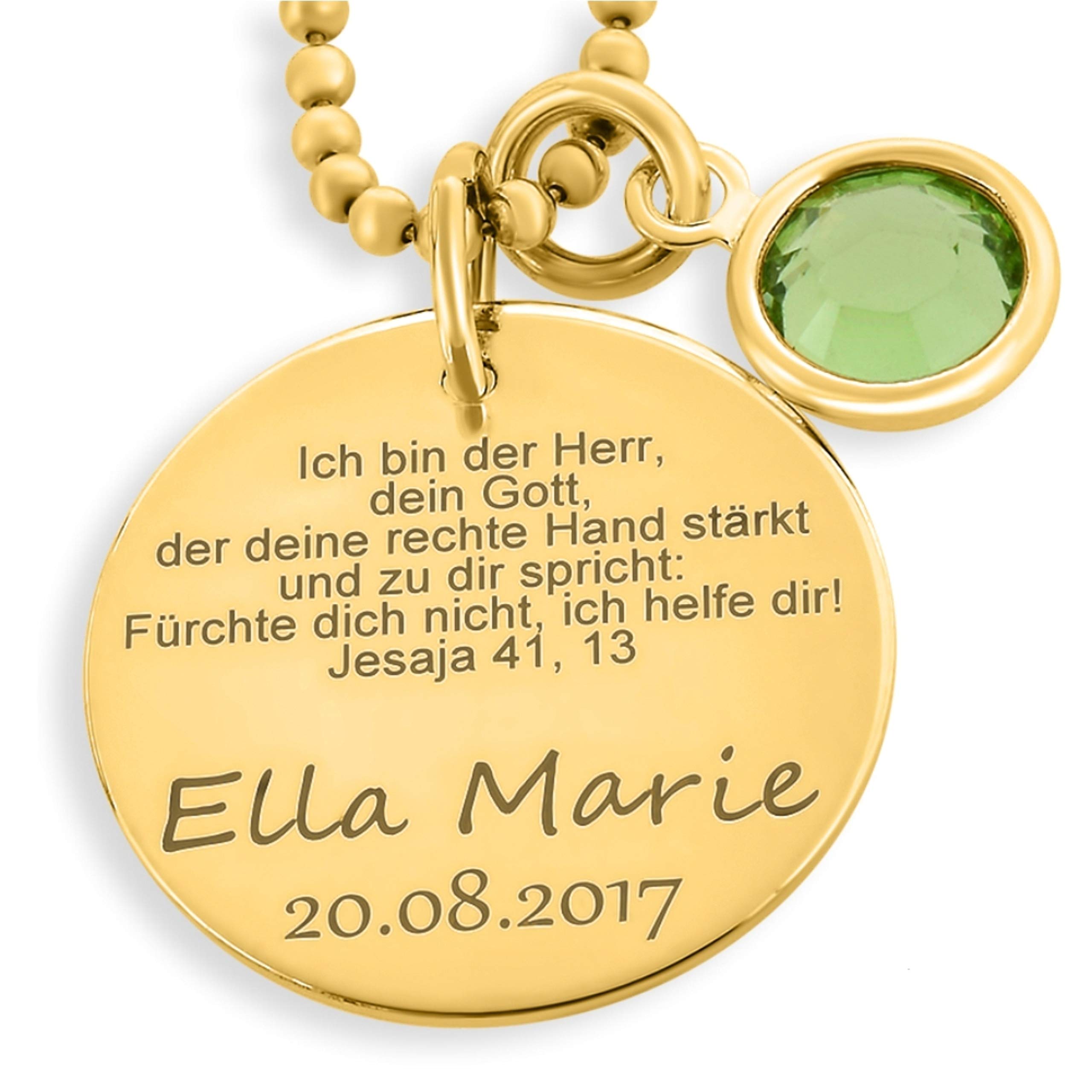 Taufkette Mädchen Gold mit Gravur Kette Taufspruch Namenskette Baby Taufe Geburtsstein Taufschmuck Korinther Spruch Taufe Geschenk Taufketterl mit Namen Schmuck Taufe | HANDMADE IN GERMANY