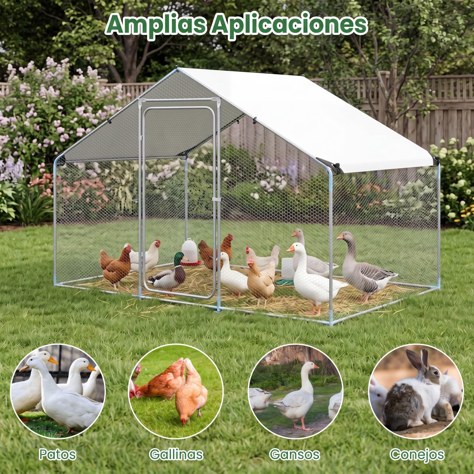 COSTWAY Gallinero para Exterior, Gallinero Grande Exterior con Cubierta Impermeable, Malla Hexagonal y Puerta Bloqueable, Corral de Acero Galvanizado para Aves Patos Gansos Granja, 300 x 203 x 202 cm