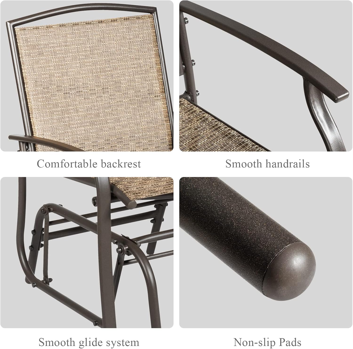 Tangkula Patio Glider, Outdoor Glider Chair with Steel Frame, Outside Porch Rocking Glider for Garden, Backyard, Poolside, Lawn (1, Brown)