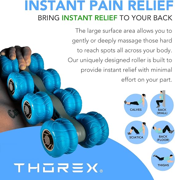 THOREX 8-Wheel Back Massager and Neck Knot Remover - Chiropractor Approved Manual Deep Tissue Massage Tool for Upper Back, Trapezius Pain Relief and Trigger Point Therapy - Self Recovery Muscle Stick