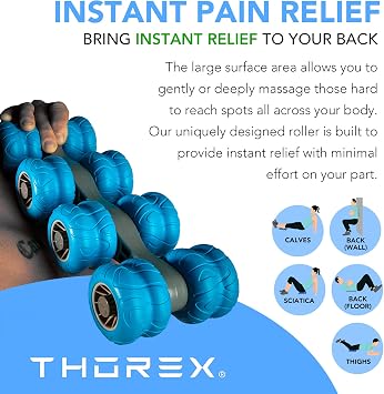 THOREX 8-Wheel Back Massager and Neck Knot Remover - Chiropractor Approved Manual Deep Tissue Massage Tool for Upper Back, Trapezius Pain Relief and Trigger Point Therapy - Self Recovery Muscle Stick