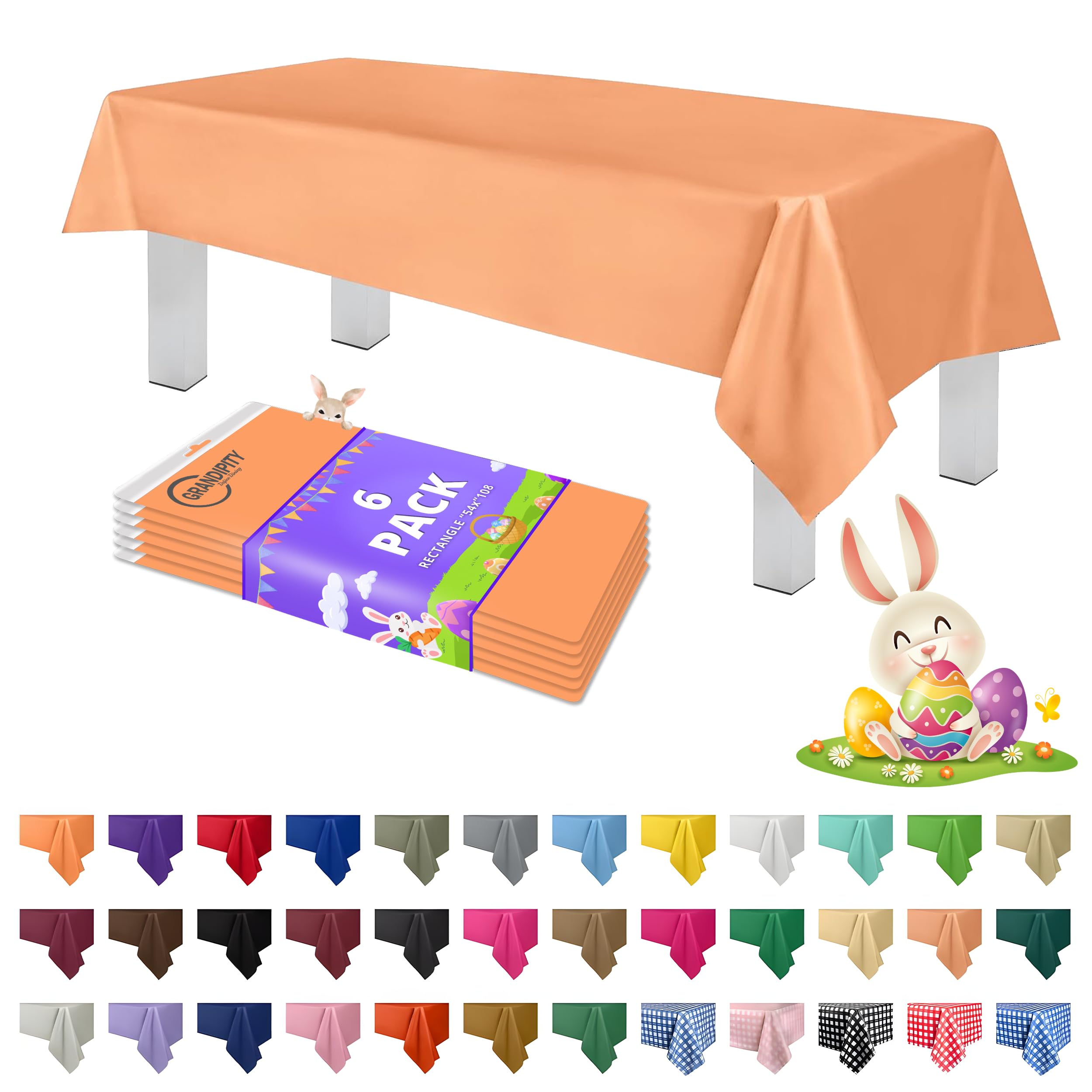 Grandipity Peach Plastic Table Cloth Disposable (6 Pk) 54in x 108in Plastic Tablecloths for Rectangle Tables - Premium Party Table Cloths Disposable