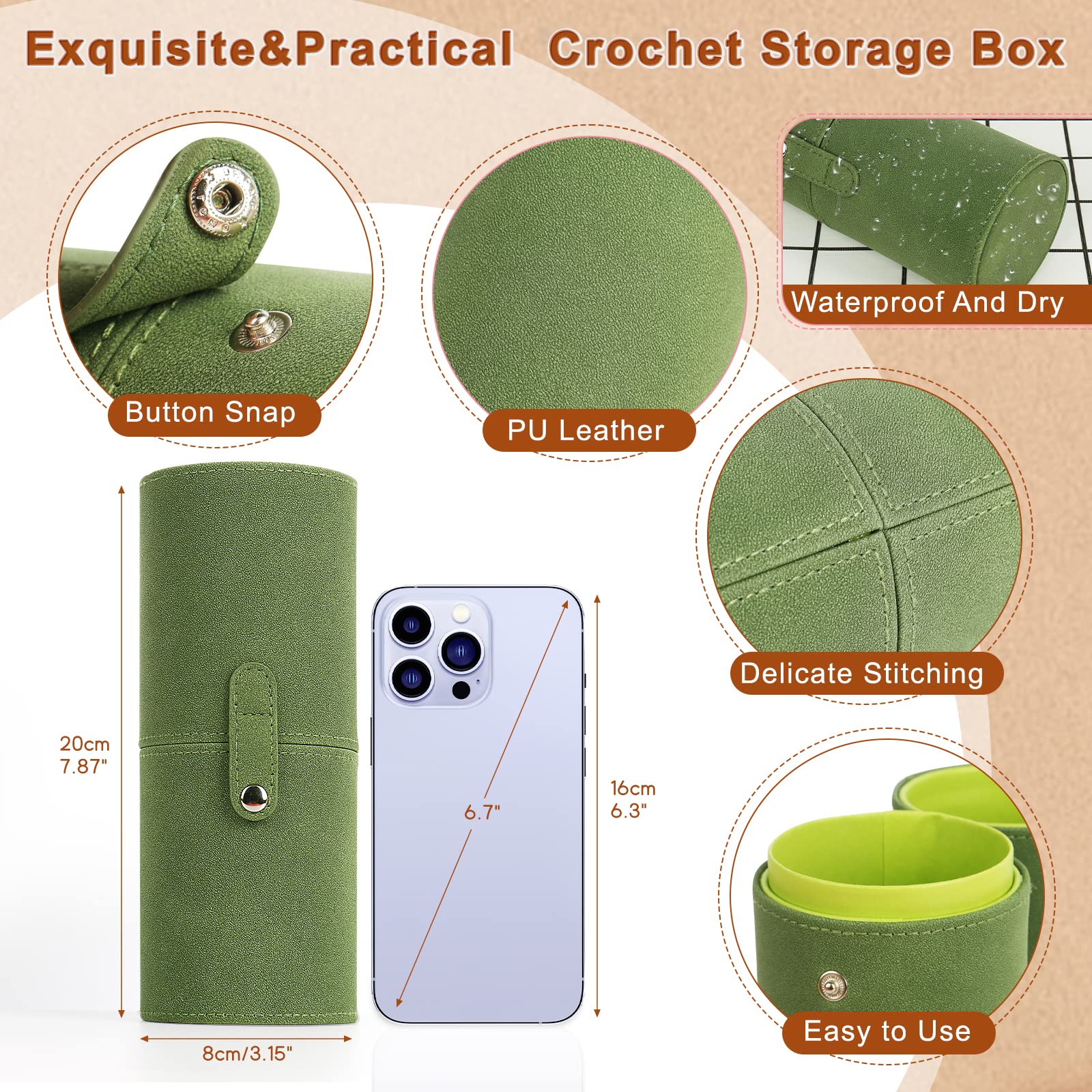 Aeelike Häkelnadel Set Holzgriff, 9 Stück Ergonomische Häkelnadeln mit Grüne Aufbewahrungsbox für Arthritische Hände, 2,0-6,0 mm Leichte Starter Häkelnadeln mit Bunte Aluminium-Hakenkopf für Anfänger
