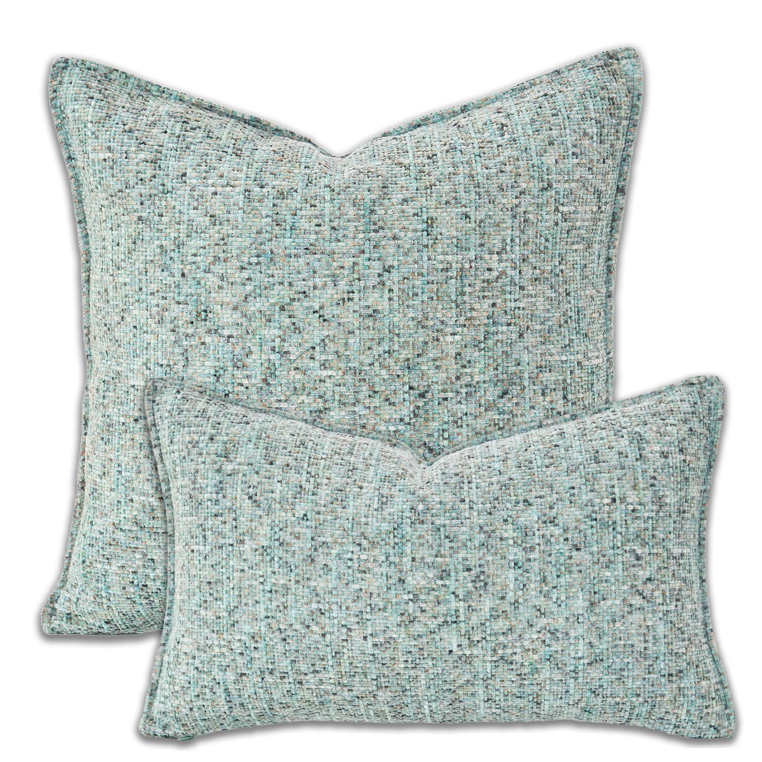 Yonous Premium Series Tweed Style Cushion Covers, Linen Woven Textured Luxury Thick Throw Pillow for Home Décor, Aqua Green, 12x20 Inch / 30 x 50 cm