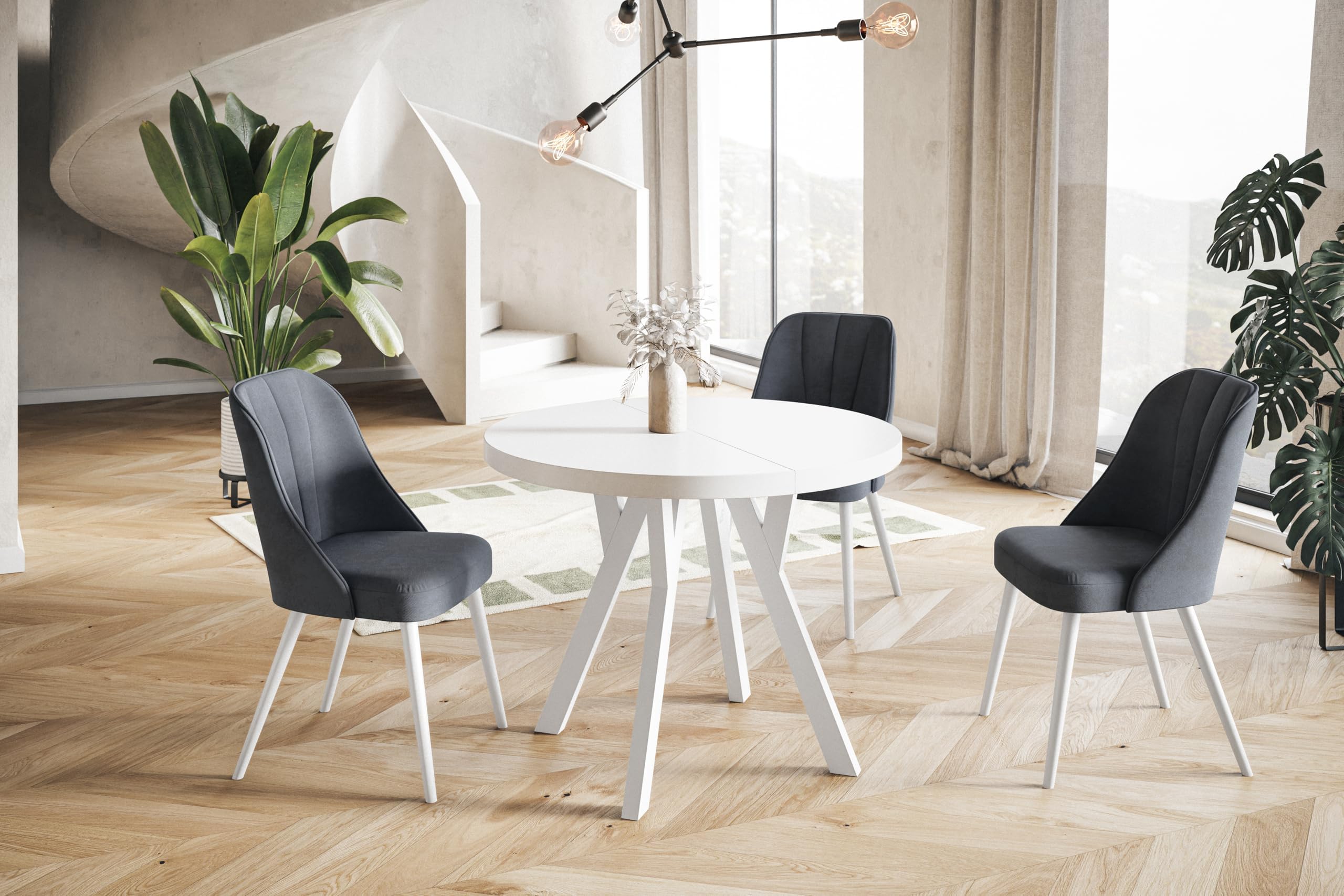 Tavolo da Pranzo Tavolo Rotondo Allungabile - Tavolo Sala da Pranzo Allungabile e Cucina - Piano in laminato da 36 mm - Gambe Solide - Diametro da 90 cm - Bianco - Collezione Ovo