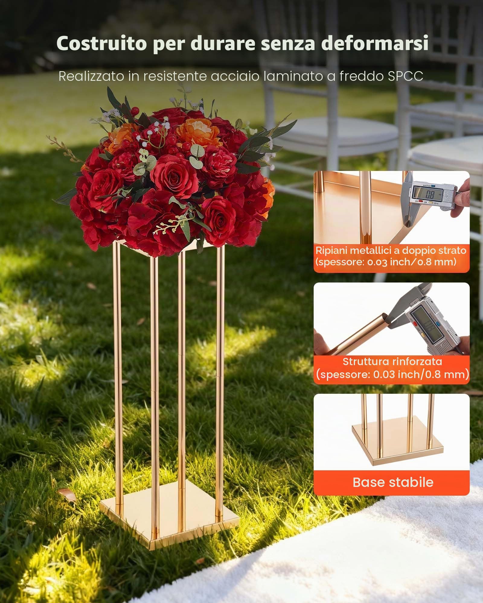 VEVOR Portafiori da Matrimonio 10 Pezzi da 60 cm, Portafiori a Colonna con Laminato Metallico, Espositore Floreale Cubico Cilindrico per Matrimoni, Feste, Compleanni, Casa, Centrotavola Oro Francese
