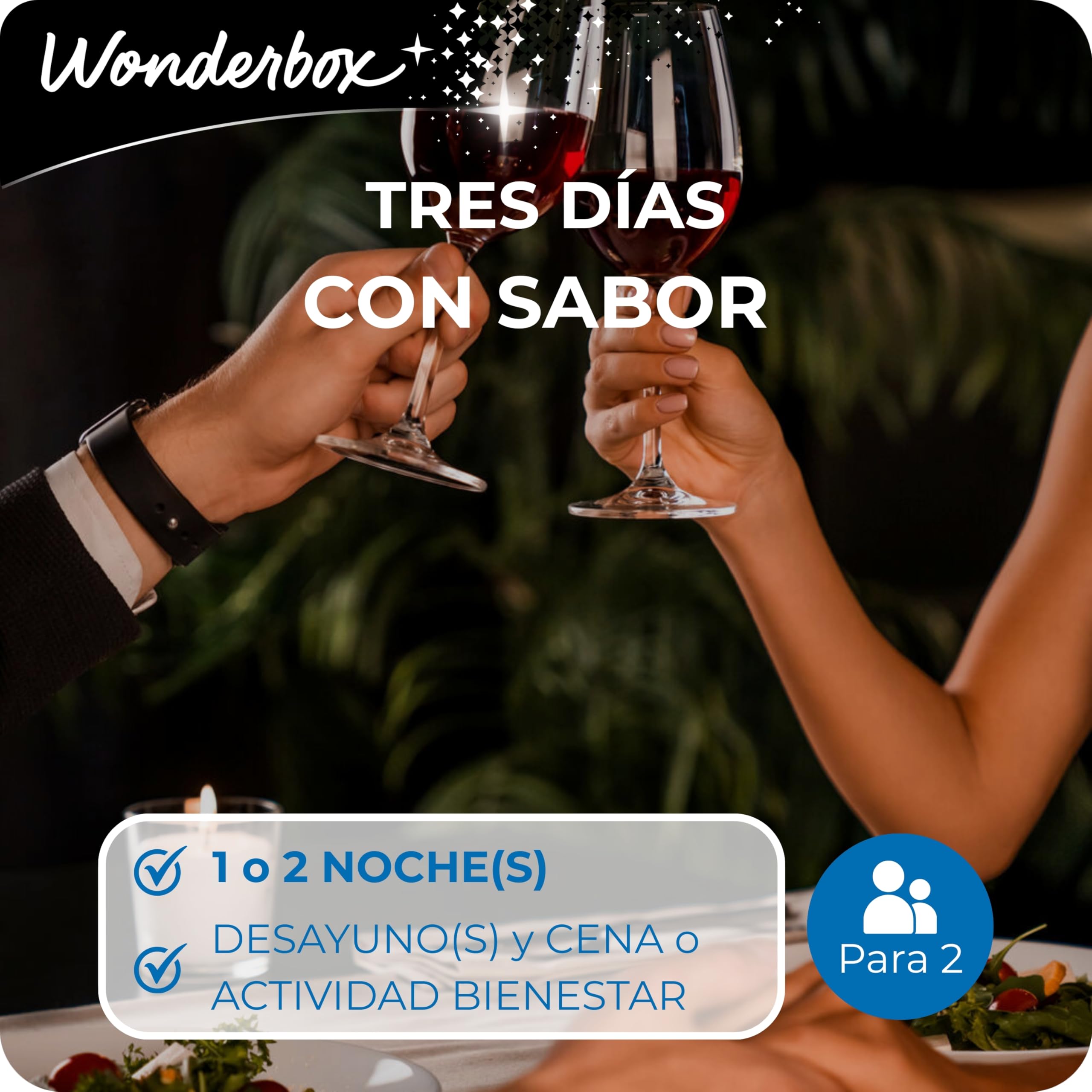 WONDERBOX - Caja Regalo - Tres Días con Sabor - para 2 Personas | 2 noches con desayunos y degustación - Más de 3100 estancias - Hoteles de 4*, posadas reales, raciones, tablas de quesos