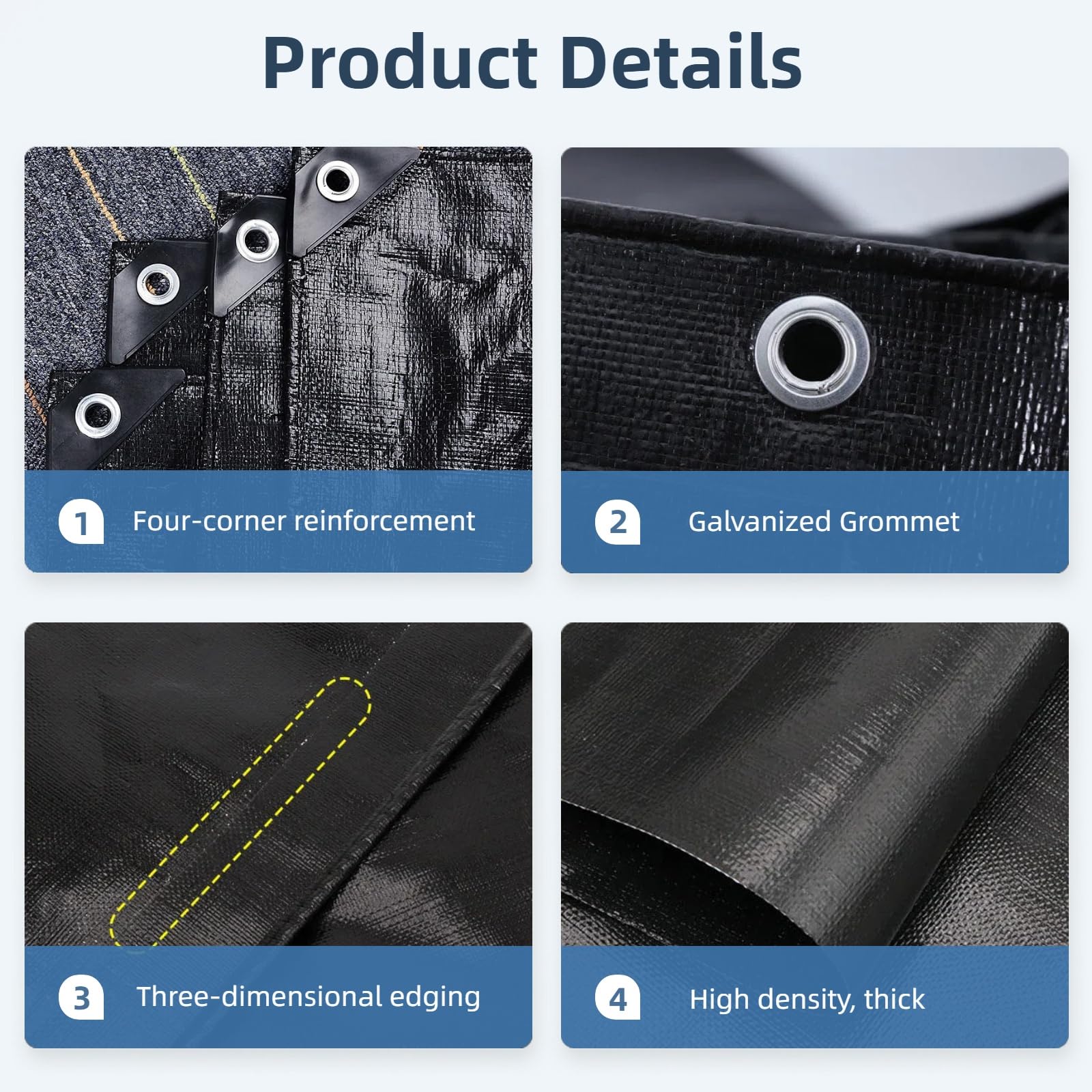 Heavy-Du - Telone impermeabile 220 x 260 cm, in resina resistente agli strappi, per legno, piscina, tupolini, auto, protezione UV contro sole, pioggia, raggio, colore: nero