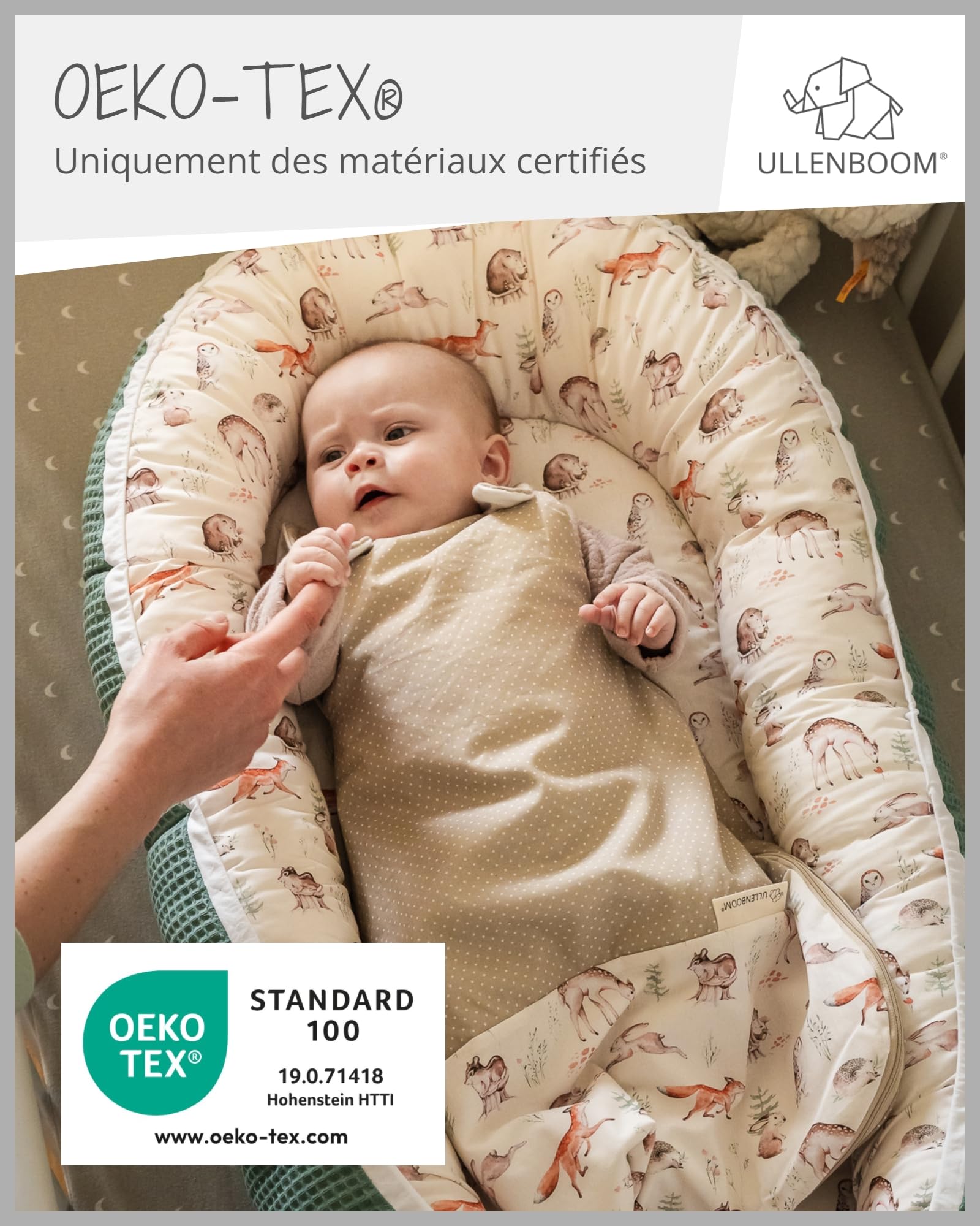 Reducteur de lit bébé ULLENBOOM Amis de la forêt (55 x 95 cm) Cocon bébé, Nid de bébé, nid en coton, utilisable comme coussin pour bébé e cale bebe
