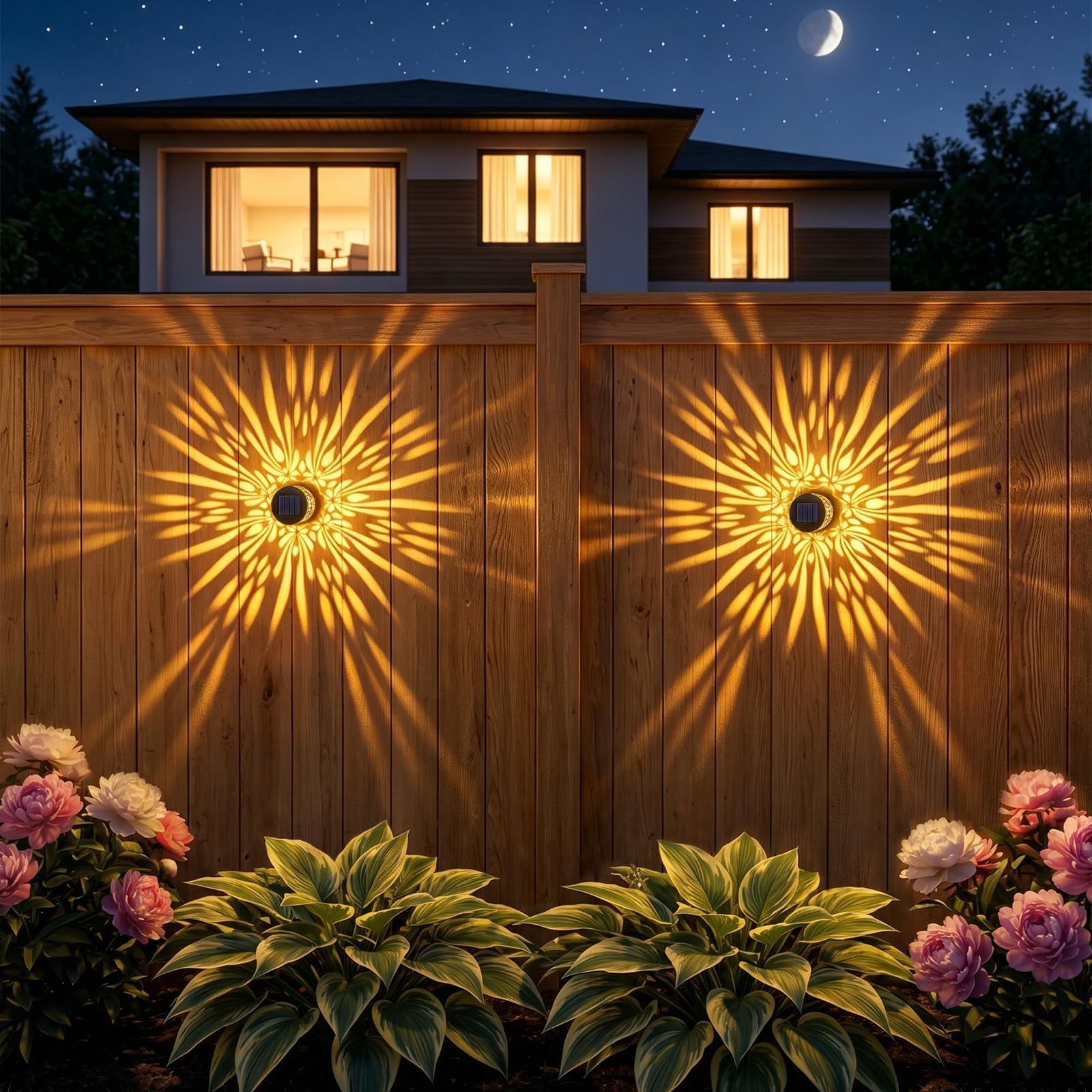 AVEKI Solar Outdoor Fence Lights, 2 Pack Solar Powered Metal Deck Step Wall Lights, Waterproof Garden Light for Patio Backyard Yard Post Decor, Gardening Gifts for Women Mom (Warm-Peony)