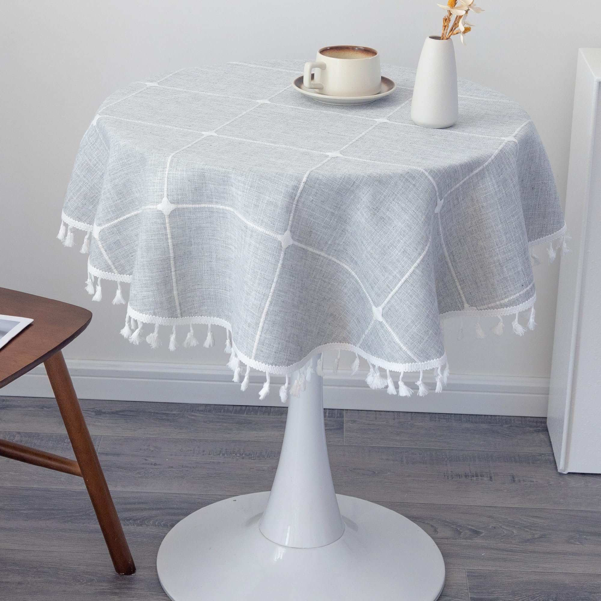 YZKITM Boho Cotton Linen Small Round Tablecloth Grey 36 Inch