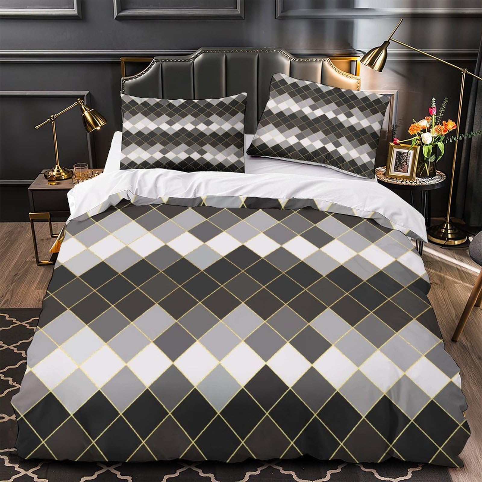 Housse de couette douce et légère motif losange 140x200
