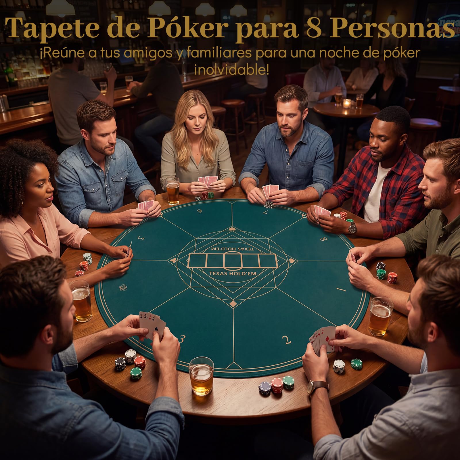 COSTWAY Tapete de Póquer Redondo para Texas Hold'em, Base de Goma Antideslizante Plegable, Bolsa de Transporte, Alfombra de Mesa de Póker de Casino para 8 Jugadores Cartas Blackjack (100 cm)