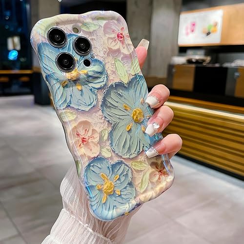Miniatura 3 de SPOBIT Funda para iPhone 14 Pro Max, colorida pintura al óleo retro flor linda rizada con borde floral para mujeres y niñas, protección de cámara,