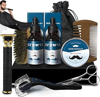 Beard Growth Kit - Beard Kit with Beard Growth Oil, Beard Wash, Beard Balm, Beard Brush, Comb, Shaving Scissors, Birthday Gifts for Fathers Boyfriends Husband (beard grooming kit)