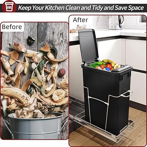 Miniatura 4 de Maltenl Bote de basura extraíble debajo del gabinete, el kit de cubo de basura extraíble incluye un bote de basura de cocina de 9 galones con tapa,