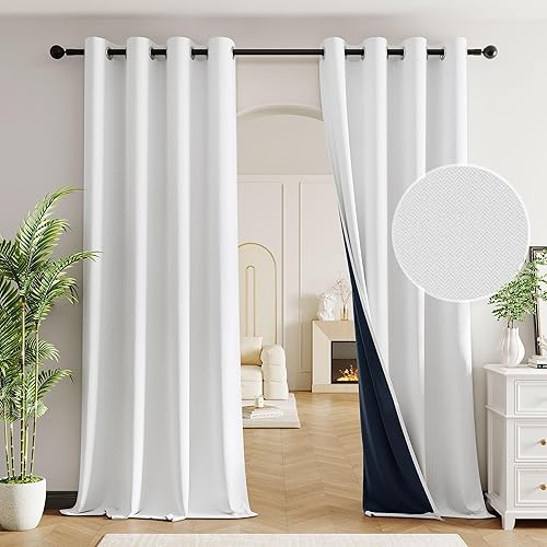 Miniatura 15 de Beauoop - Juego de 2 cortinas 100% opacas de 84 pulgadas de largo para dormitorio y sala de estar, textura de lino beige, cortinas de oscurecimiento