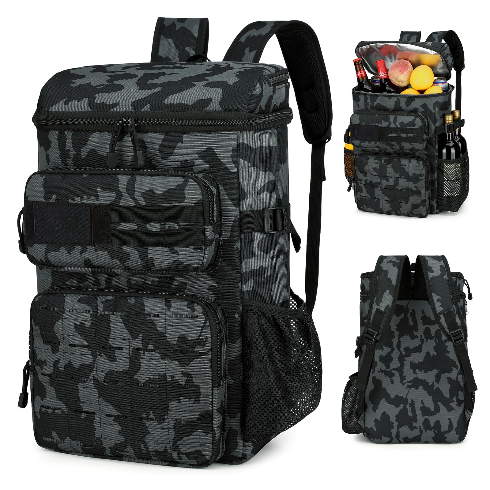 Mochila Nevera Táctica, Mochila Térmica de 30 Latas Aislada y a Prueba de Fugas, 30L Bolsa de Picnic Impermeable para Playa Almuerzo Picnics Senderismo