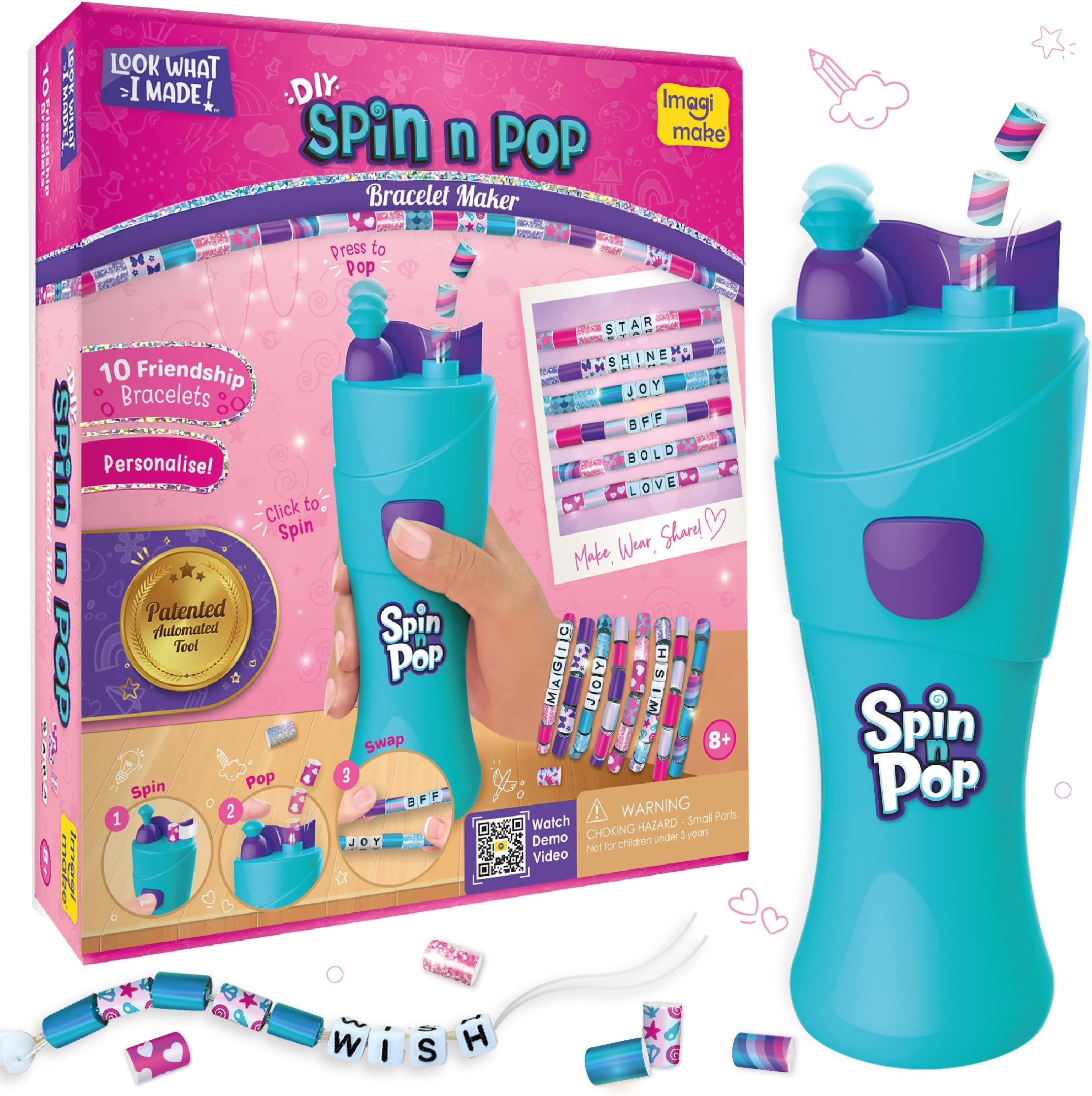 - Imagimake Spin n Pop DIY Bracelet Making Kit| Patented Electric Bracelet Maker for Kids 8-12| Create 10 Unique Bracelets with Shiny Foil Beads, Alphabet Beads & Clasps|for Girls & Teens, Blue & Green
