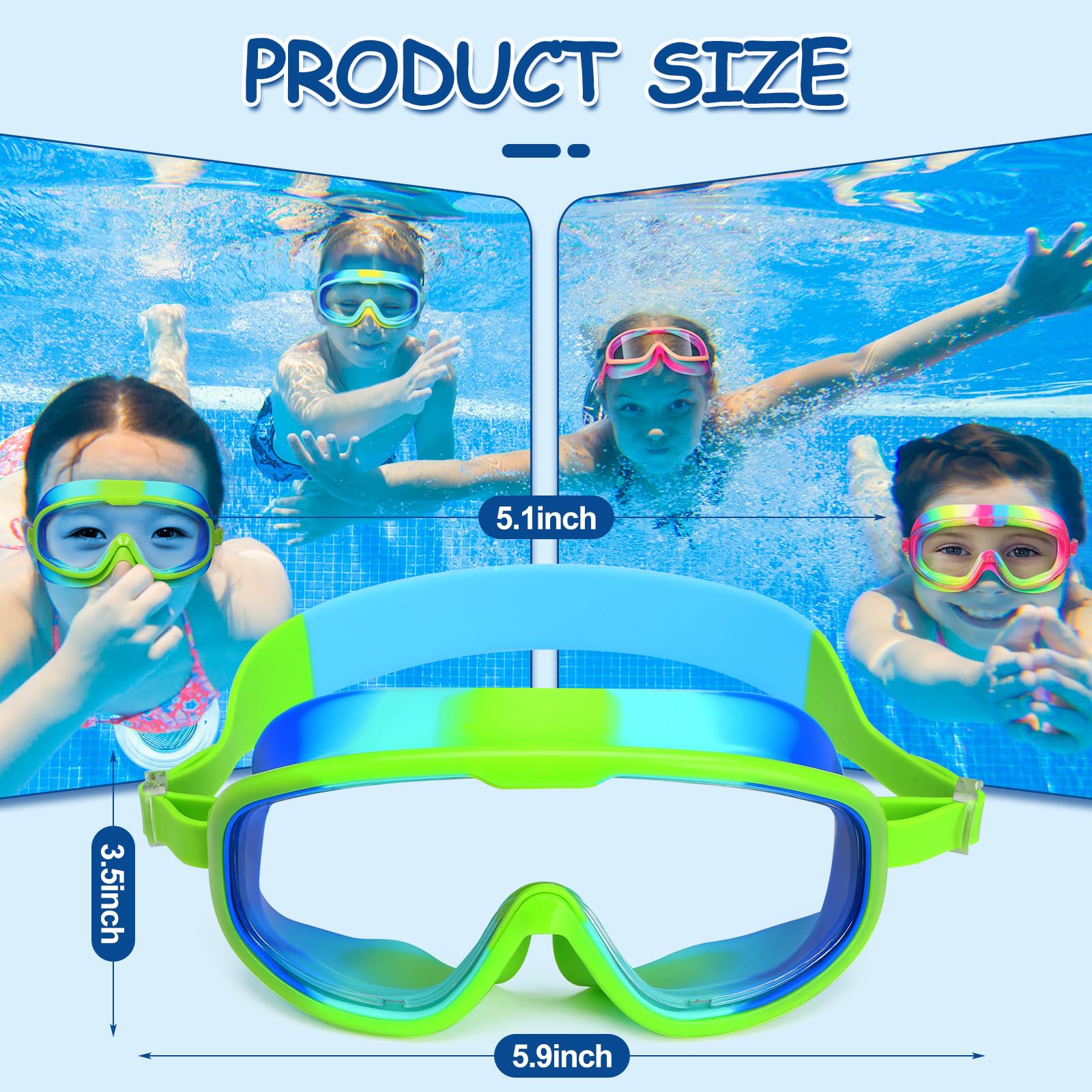 Hoolerry 4 Pcs Kids Nose Goggles Swim Goggles with Nose Cover for 3-8 Tempered Glass Snorkel Dive Mask Anti Fog with Elastic Strap No Leak Swimming Mask for Summer Scuba Diving Snorkeling, 4 Colors