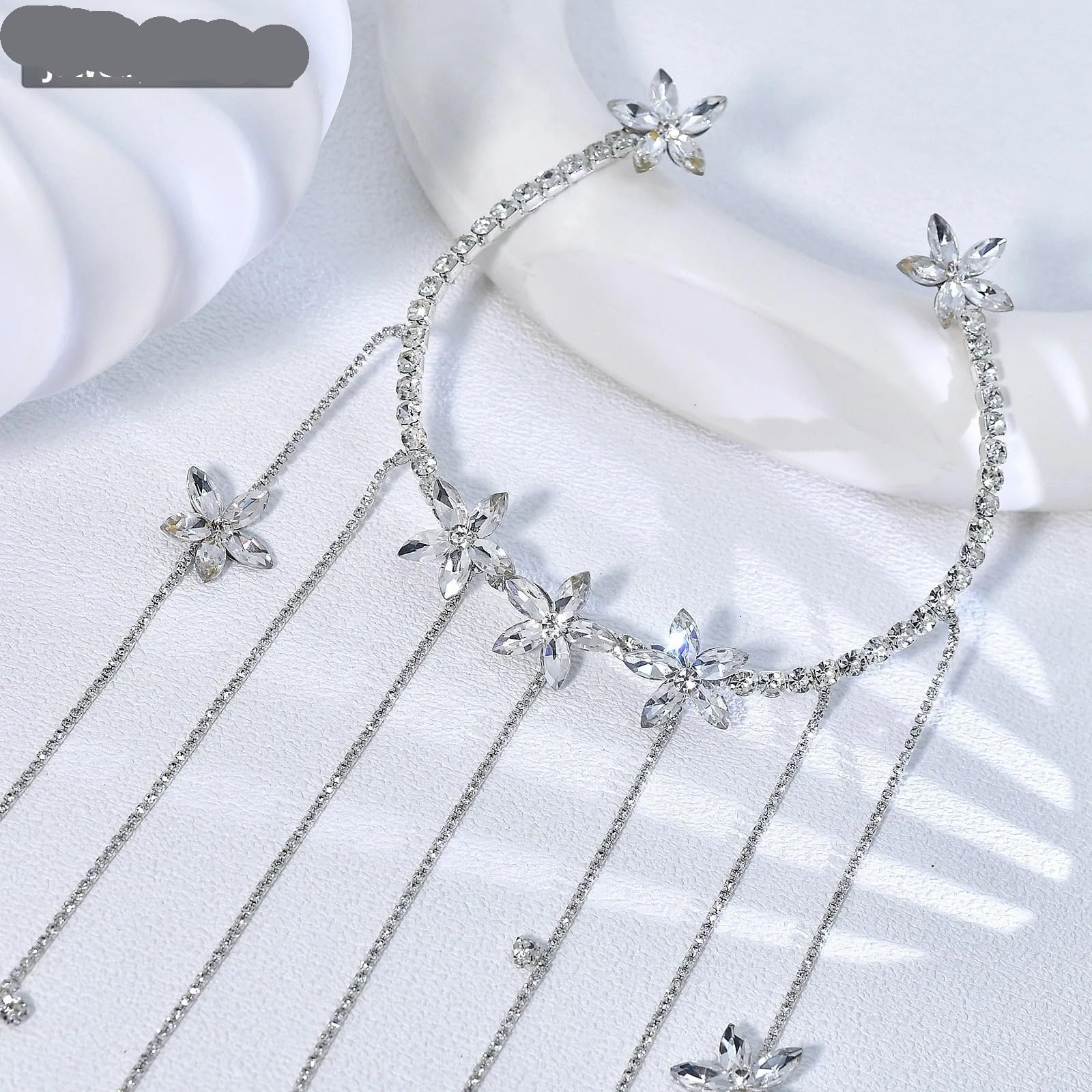 Diadema de Boda Princesa Cristal Largo Borla Flor