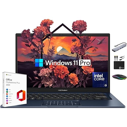 ASUS Vivobook Laptop 2025 Ultra Portable Business Computer, 14" FHD Display, 16GB RAM, 1TB Storage (512GB SSD + 500GB Ext), 6-Core Intel i3-1315U, MarxsolAccessory, Win 11 Pro, Lifetime Office 2024