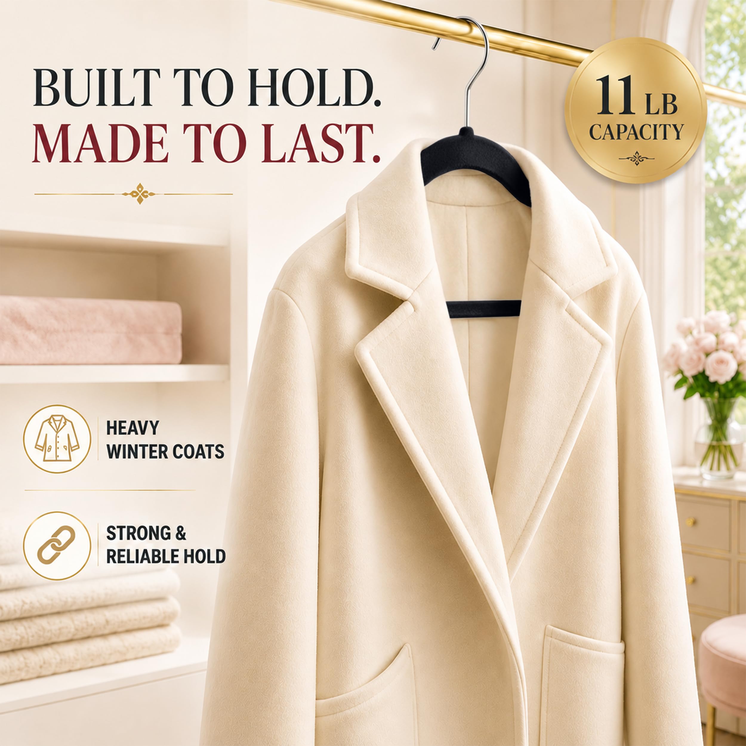 LDC Kleiderbügel aus schwarzem Samt, 30 Stück, Premium, rutschfest, für Kleidung, Mantel, Hosen, Filz-Kleiderbügel für Schrank, strapazierfähig, platzsparend, um 360° drehbar, Schwarz