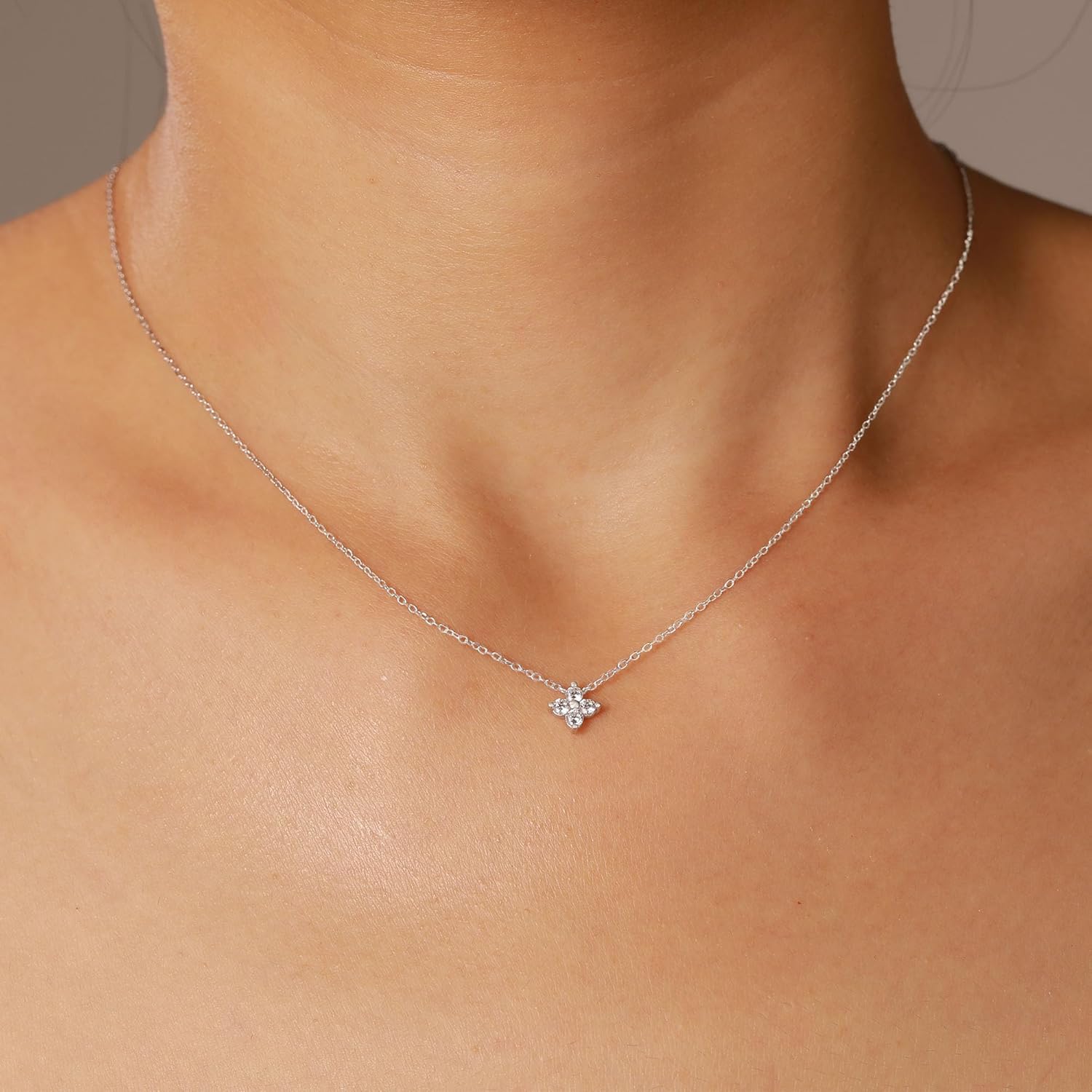 XAYAH 925 Sterling Silver Lucky Leaf Pendant Necklace for Women Dainty 14K Gold Plated 4 Leaf Zirconia Necklaces Elegant White CZ Flower Lucky Charm Chain Trendy Brides Valentine's Day Jewelry Gifts - Image 4