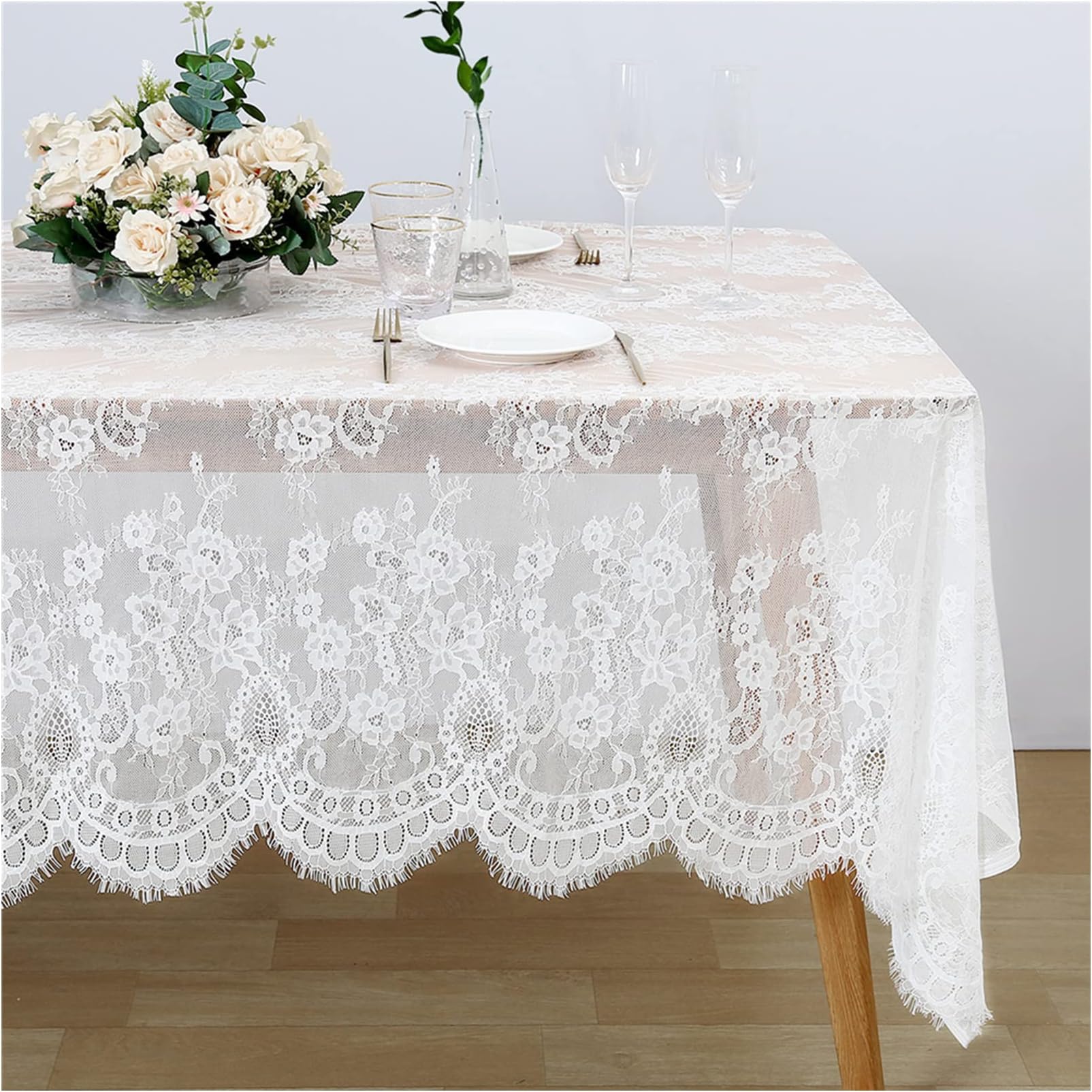 Fanqisi 60x120 Inches White Lace Tablecloth Rectangle Vintage Embroidered Lace Table Cover for Wedding Party Home Outdoor Fall Table Decorations