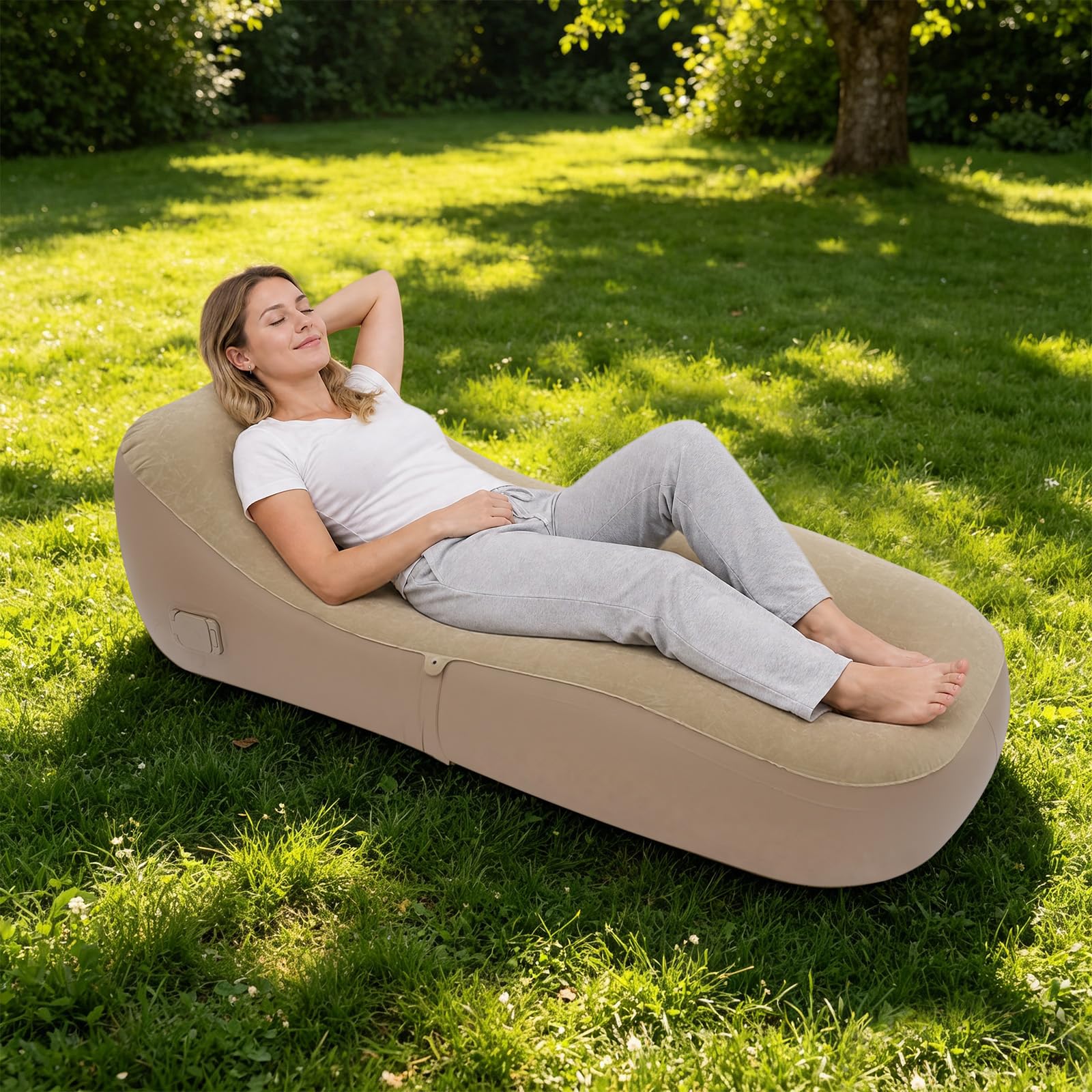 Tragbar Aufblasbare Liege & Sofa, Wasserdicht Faltbar Luftsofa Camping Luftsessel mit Eingebauter Pumpe für Outdoor, Strandpartys & Garten, perfekt für Reisen & Picknicks (B)