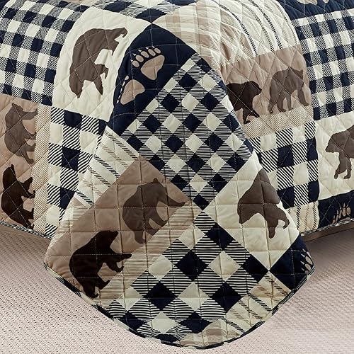 Miniatura 3 de Market & Place Juego de edredón reversible de 3 piezas con funda  Juego de edredón de cabina Queen  Ropa de cama rústica de oso búfalo  Colección