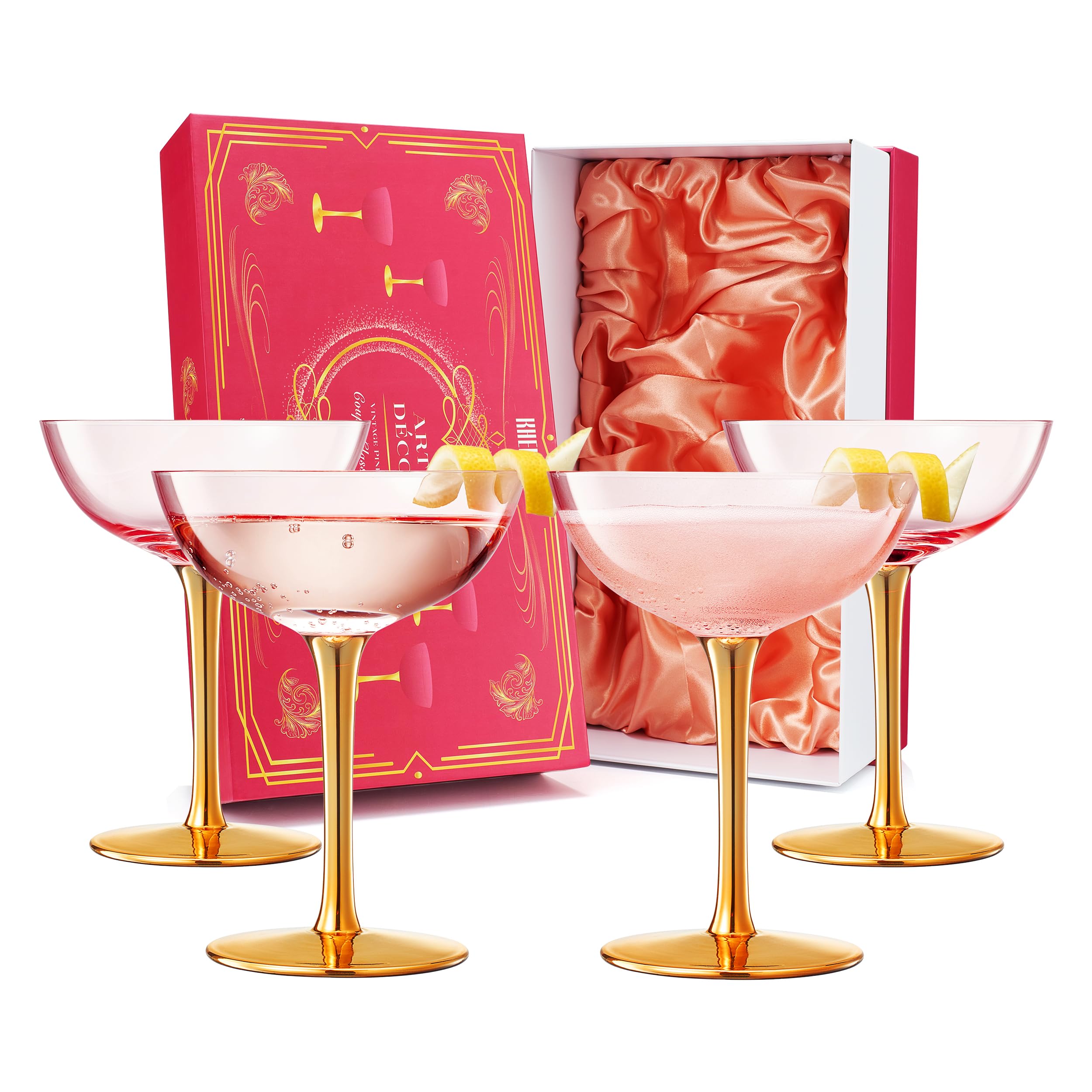 Amazon.com | Colored Coupe Art Deco Glasses, Gold | Set of 4