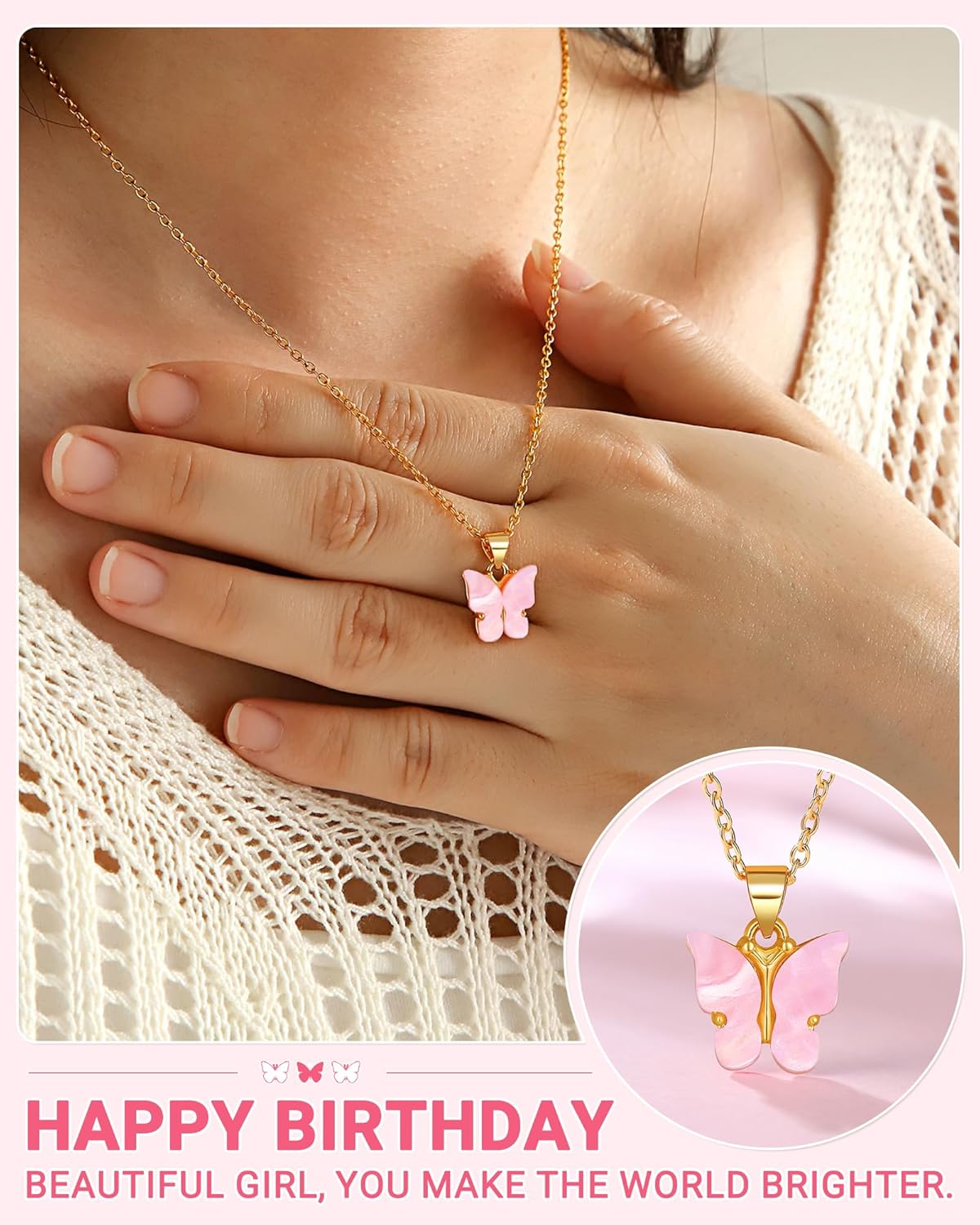 UNGENT THEM Happy 6th 7th 8th 9th 10th Birthday Gifts – Beautiful Girl Butterfly Necklace, You Make the World Brighter - Image 2
