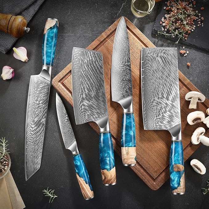Set Cuchillos Cocina 5 Piezas Acero Damasco miniatura 4