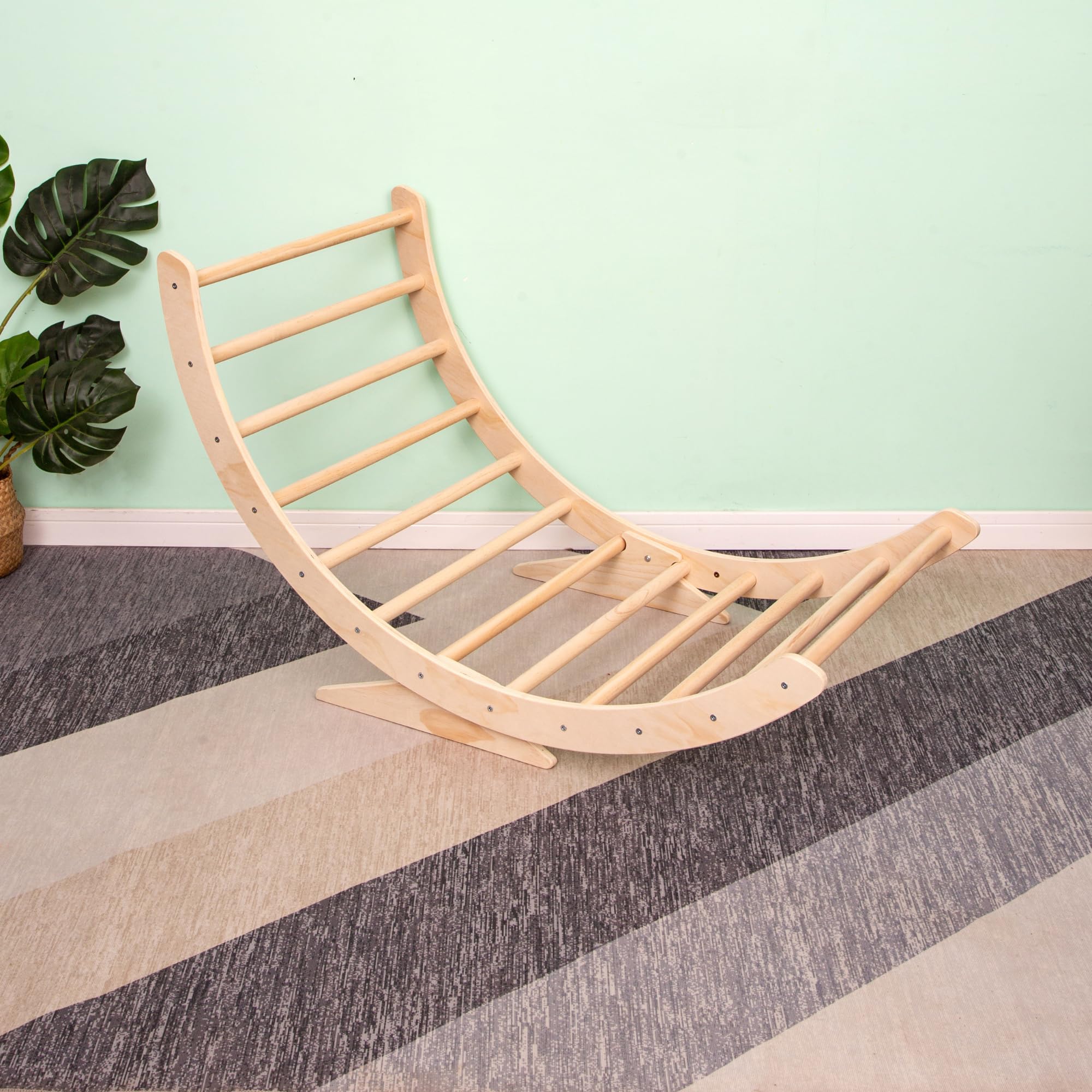 XXL Montessori-Kletterbogen mit Kissen und stabilen Beinen – Holz–Klettergerüst – 124x65x42 cm – Natur