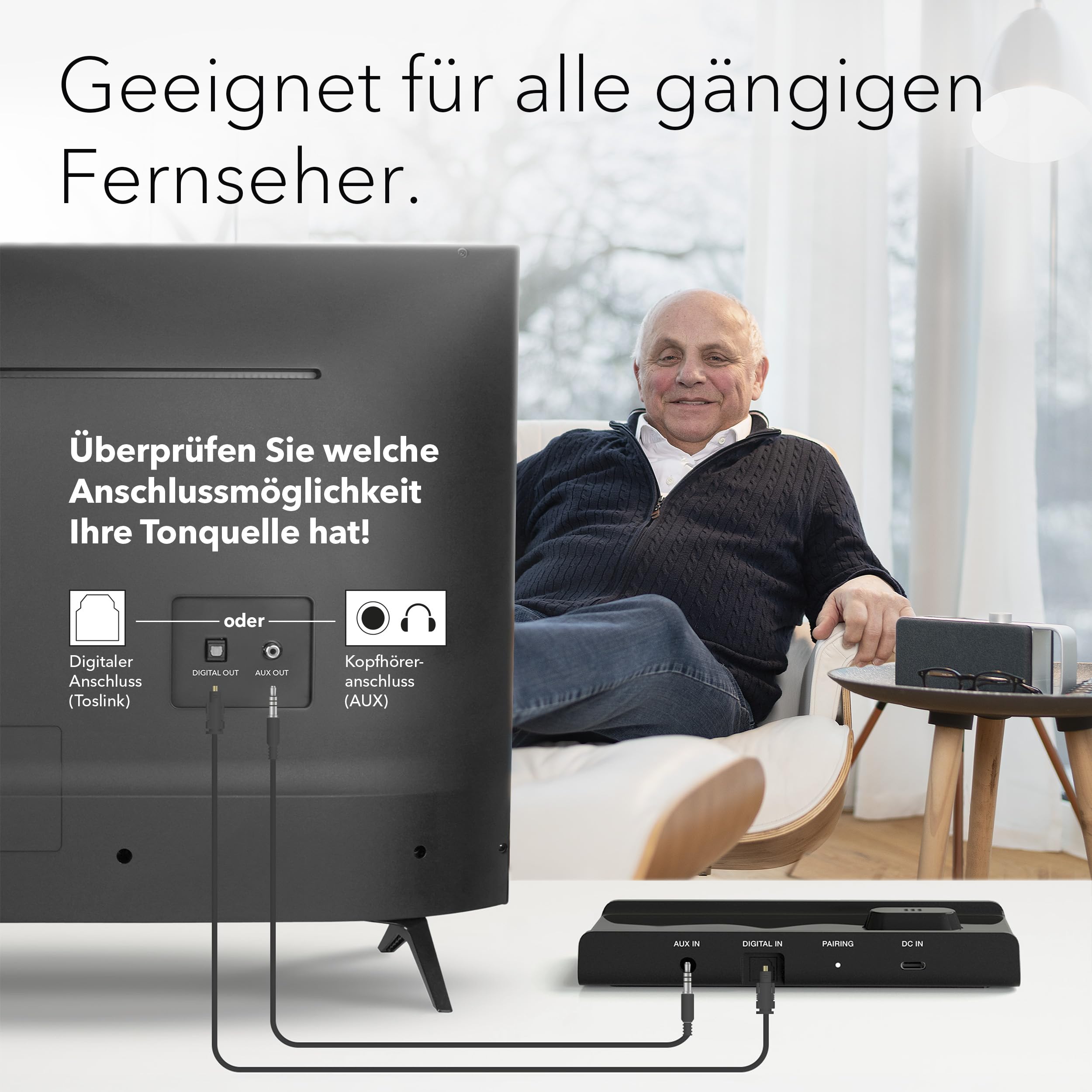 faller Oskar - TV Lautsprecher für Senioren; Sprachverstärker für Fernseher; Hörverstärker für Senioren; Kabellos Tragbare Soundbar; Einfache Bedienung; Fernseher Besser Hören