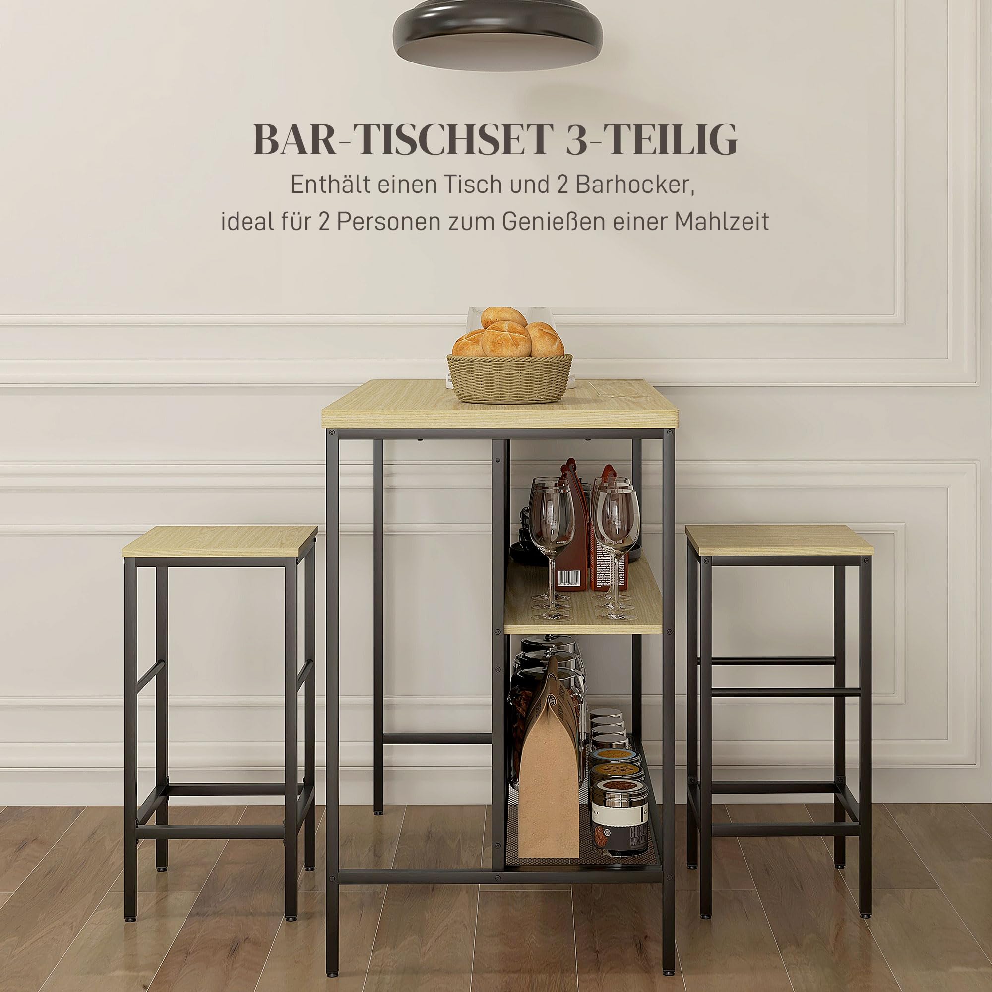 HOMCOM Bartafelset Keukentafel Bartafel met barkrukset Eetkamerset voor Woonkamer Keuken Industrieel Metaal Rustiek Bruin 120 x 60 x 95 cm HOMCOM Bartafelset Keukentafel Bartafel met barkrukset Eetkamerset voor Woonkamer Keuken Industrieel Metaal Rustiek Bruin 120 x 60 x 95 cm