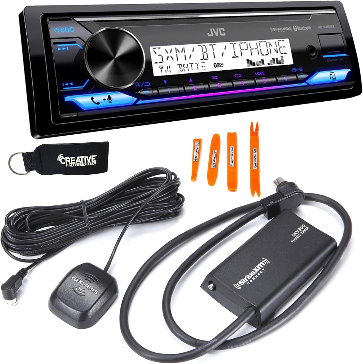 Receptor digital marino JVC KD-X38MBS con BT, USB, XM Ready + Sintonizador de radio satelital SXV300 SirusXM | Receptor digital marino con Bluetooth, USB y compatibilidad con XM, además de sintonizador de radio satelital SXV300 SiriusXM.
