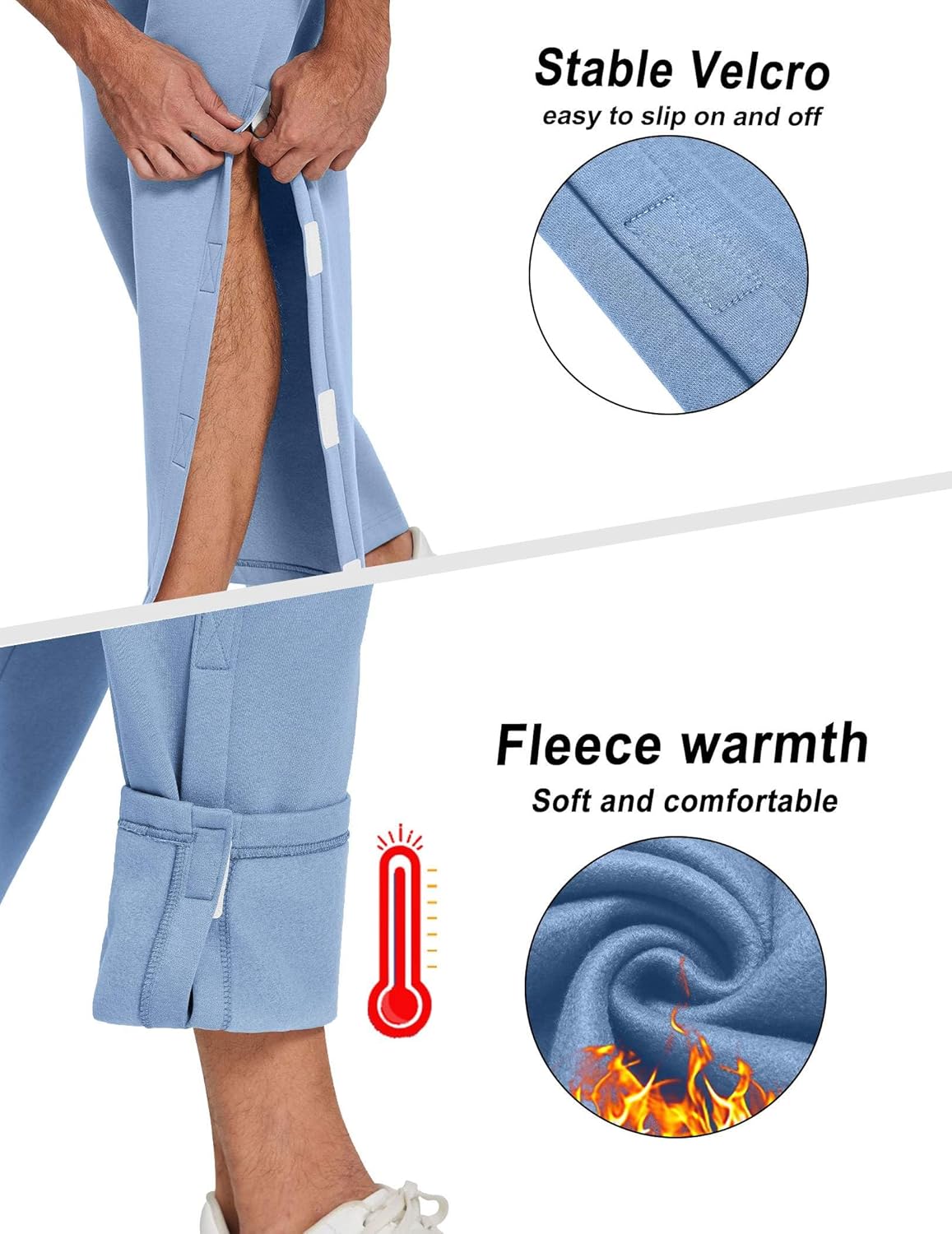 Deyeek Mens Fleece Tear Away Pants Loose Fit Post Knee Replacement Surgery Pants Breakaway Sweatpants Side Snap with Pockets - Image 5