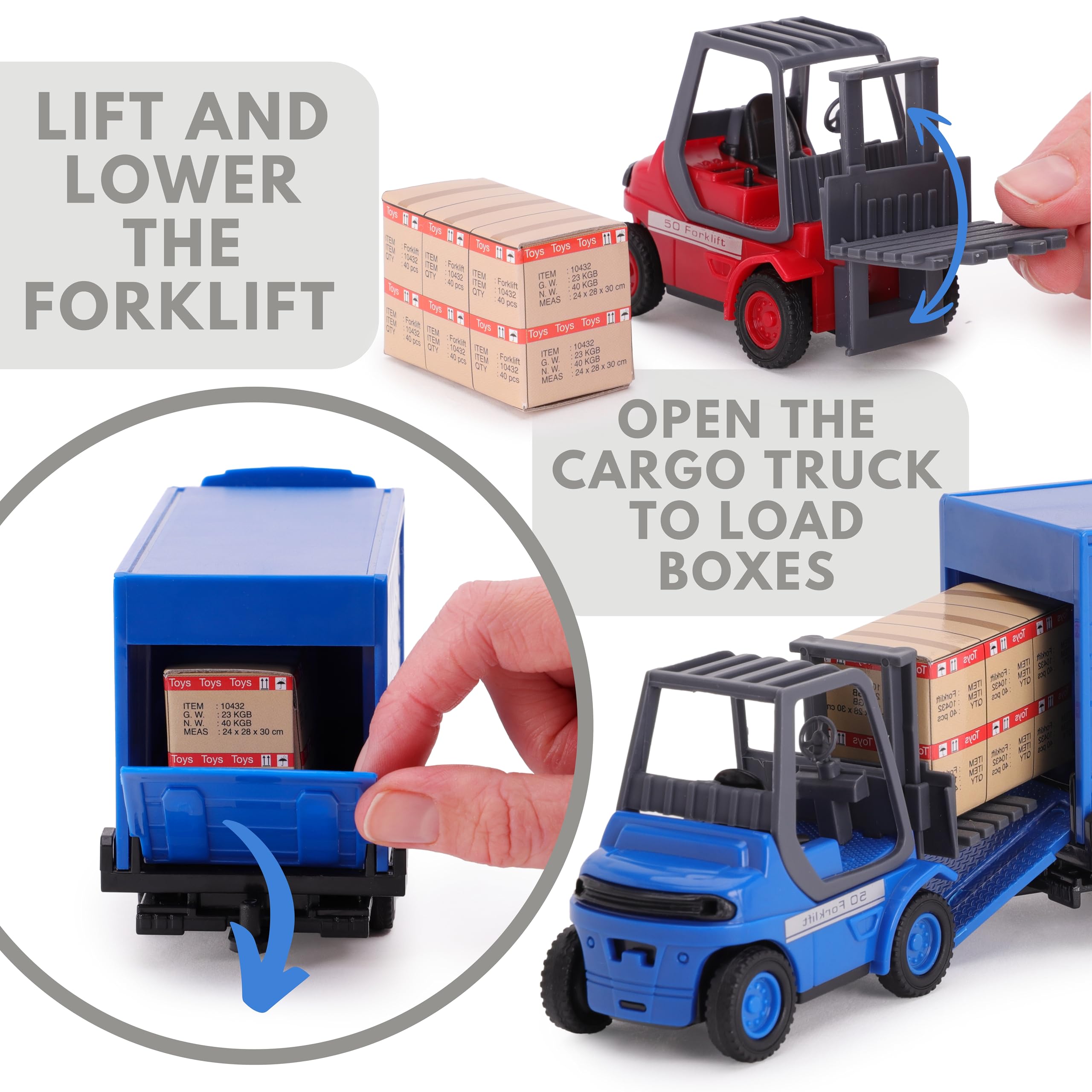 Toyland® 15cm (6") Set di veicoli Load & Go - Camion merci MAN con carrello elevatore e pallet - Giocattolo camion da trasporto - Scala 1:48 con costruzione in metallo e plastica - Età 3+ (Blu)